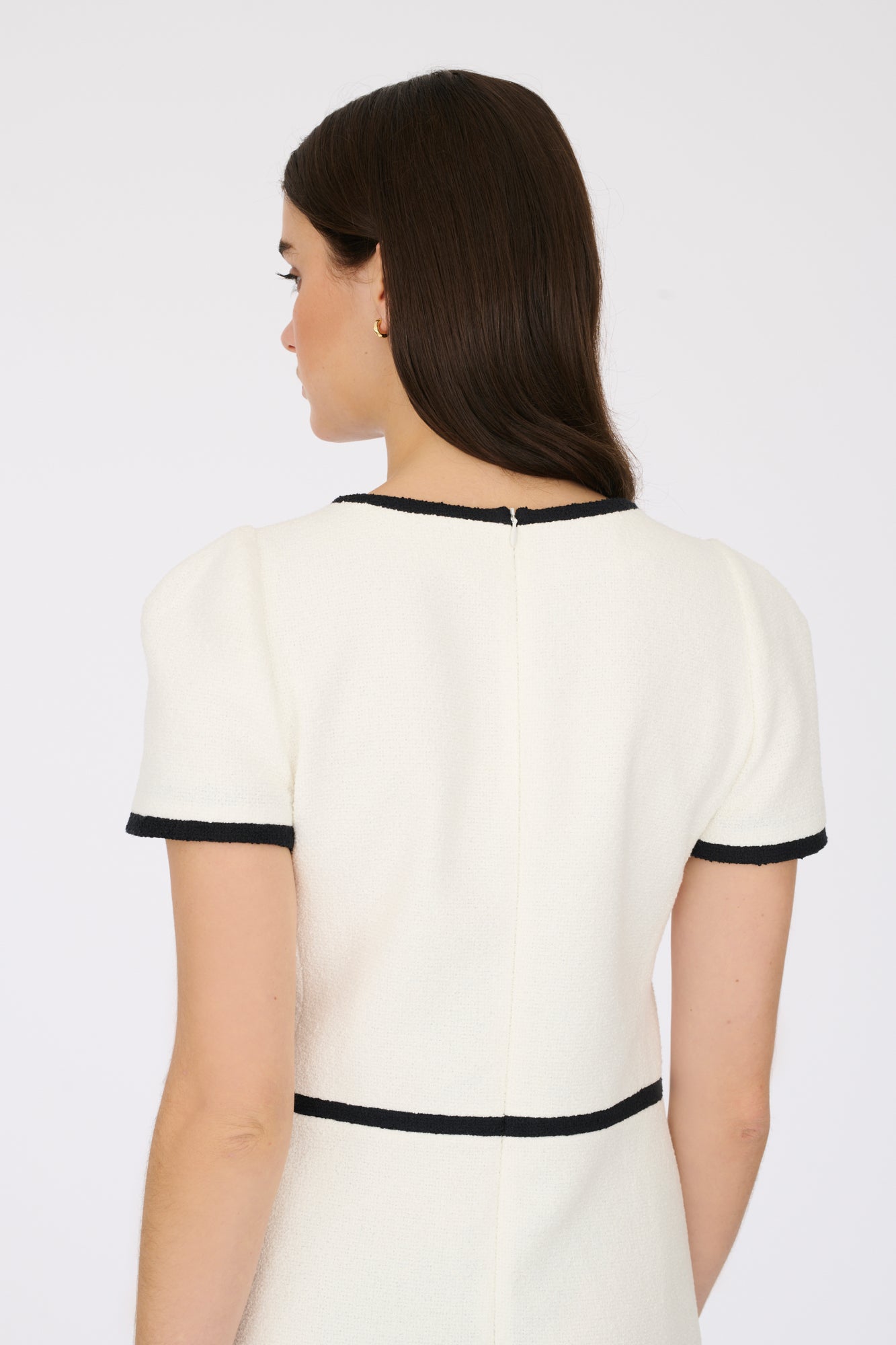 Two-tone in black/ecru boucle fabric dress