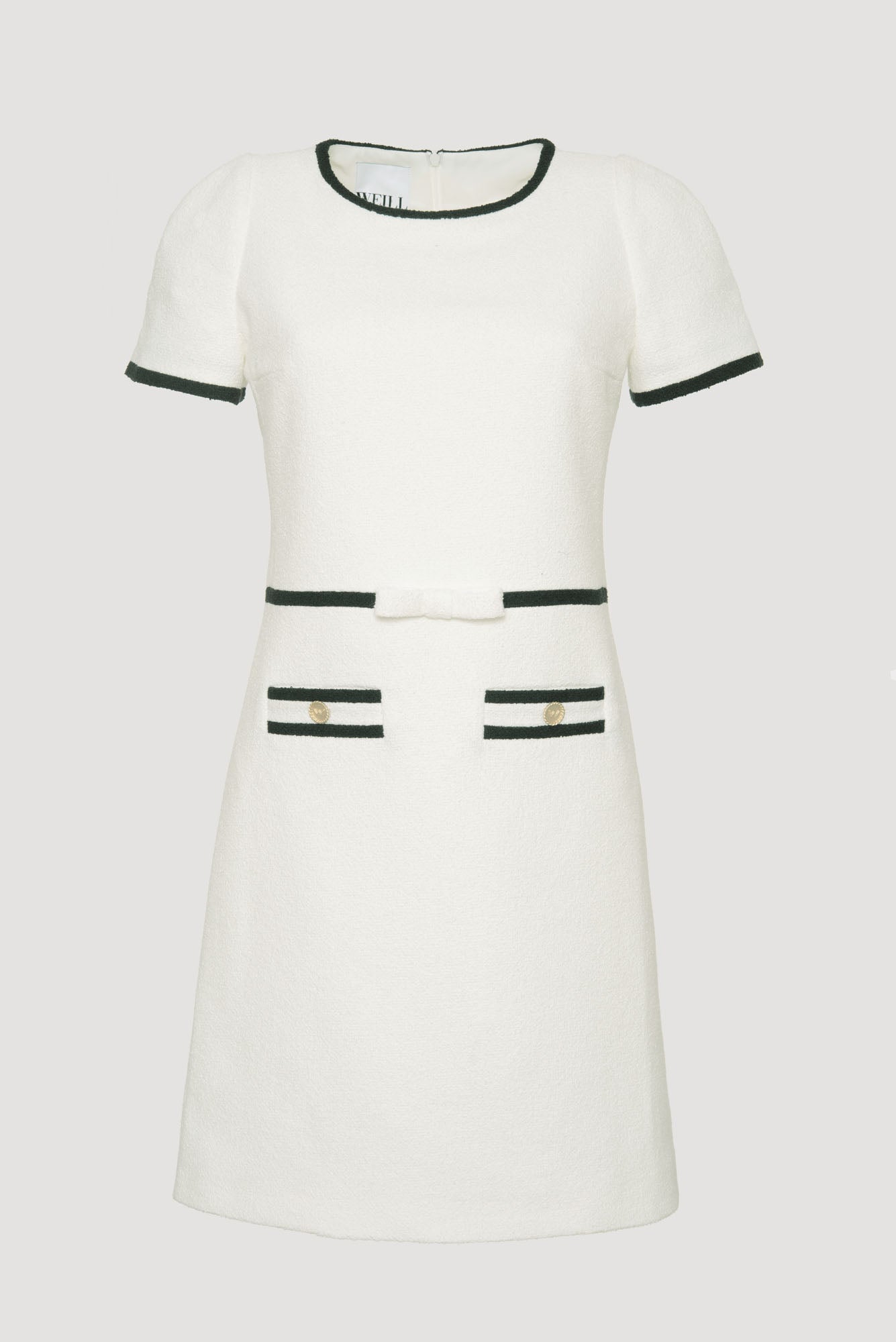 Two-tone in black/ecru boucle fabric dress