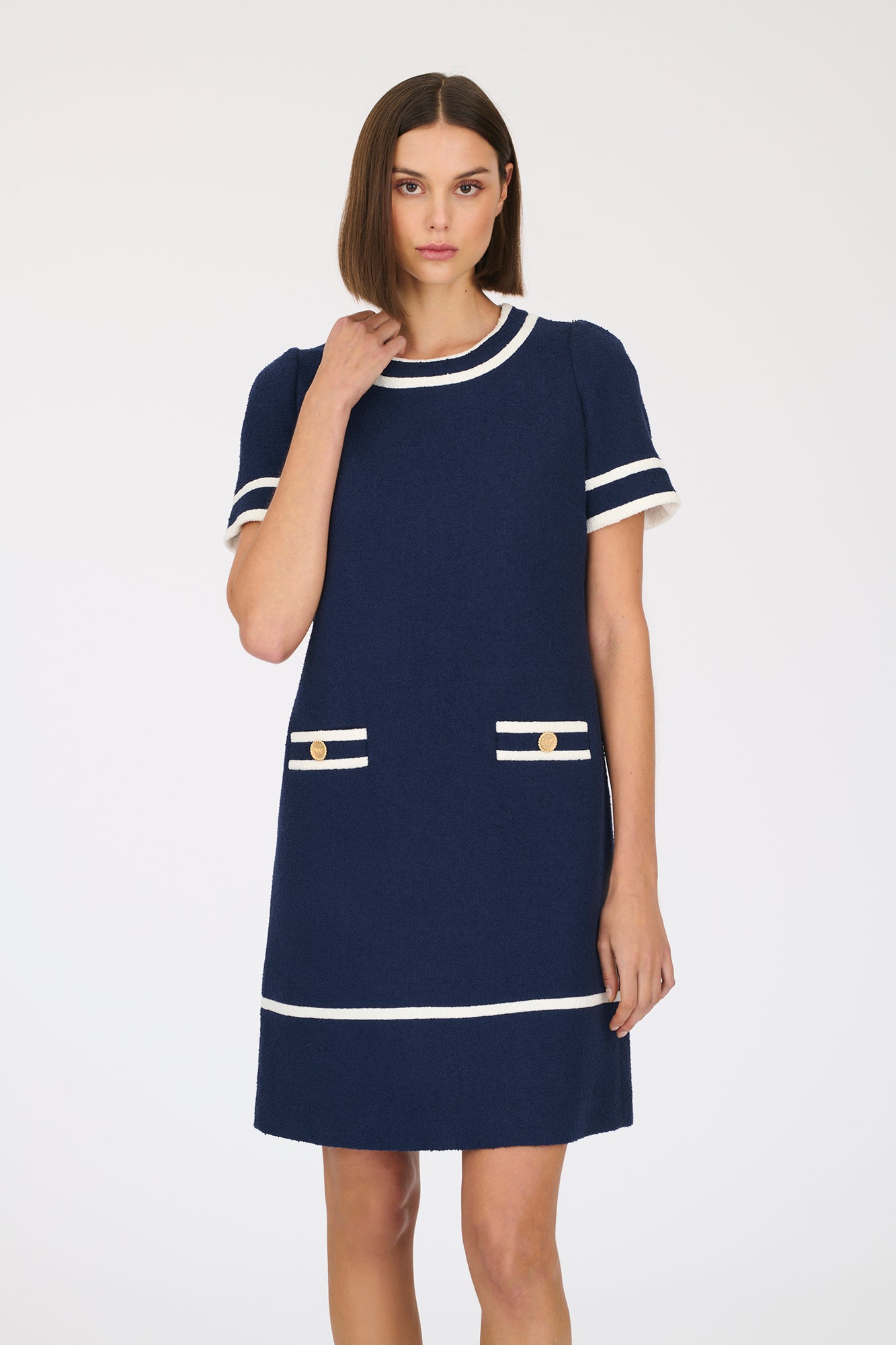 Straight boucle fabric dress