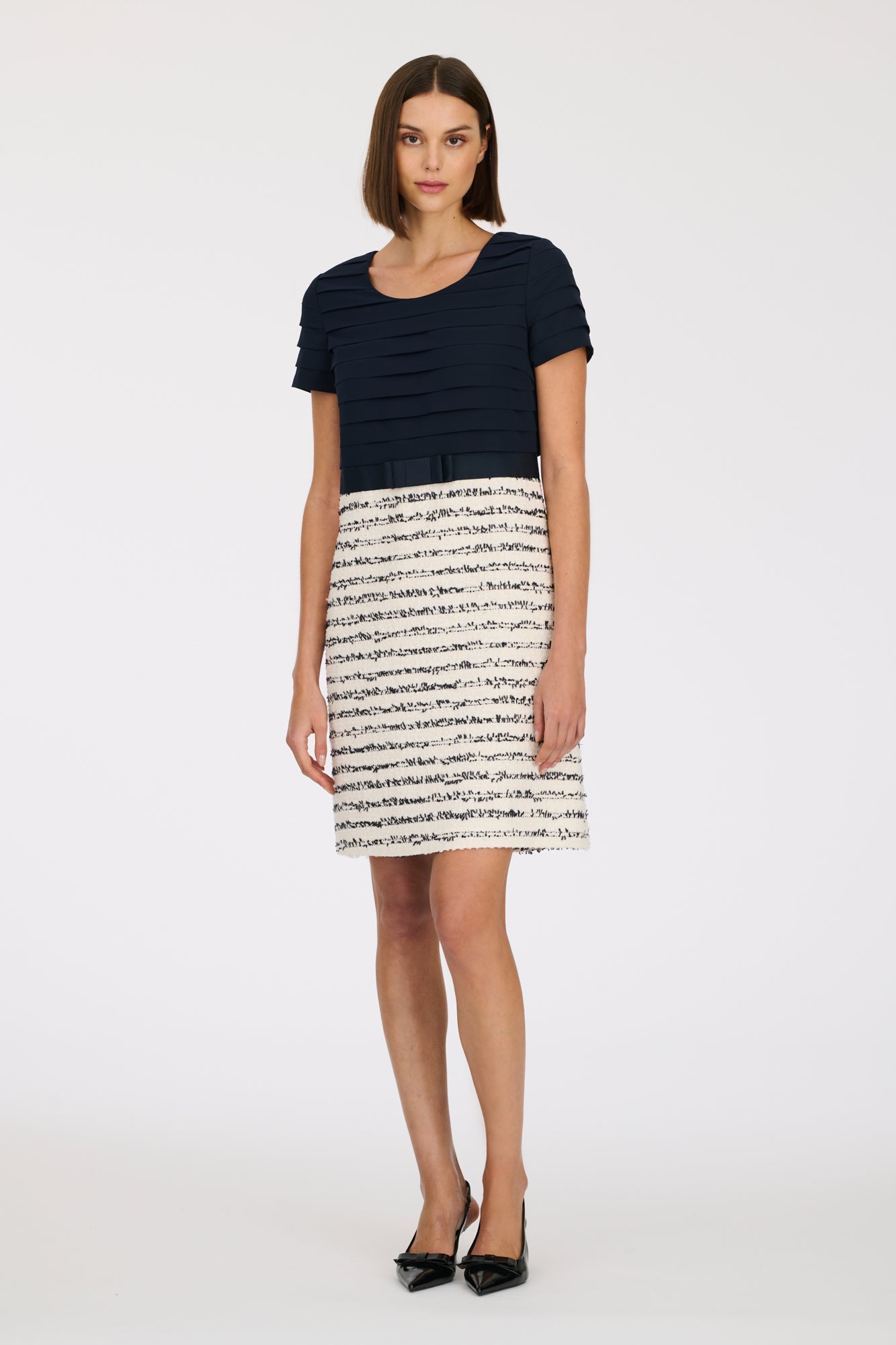 Two-material tweed dress 