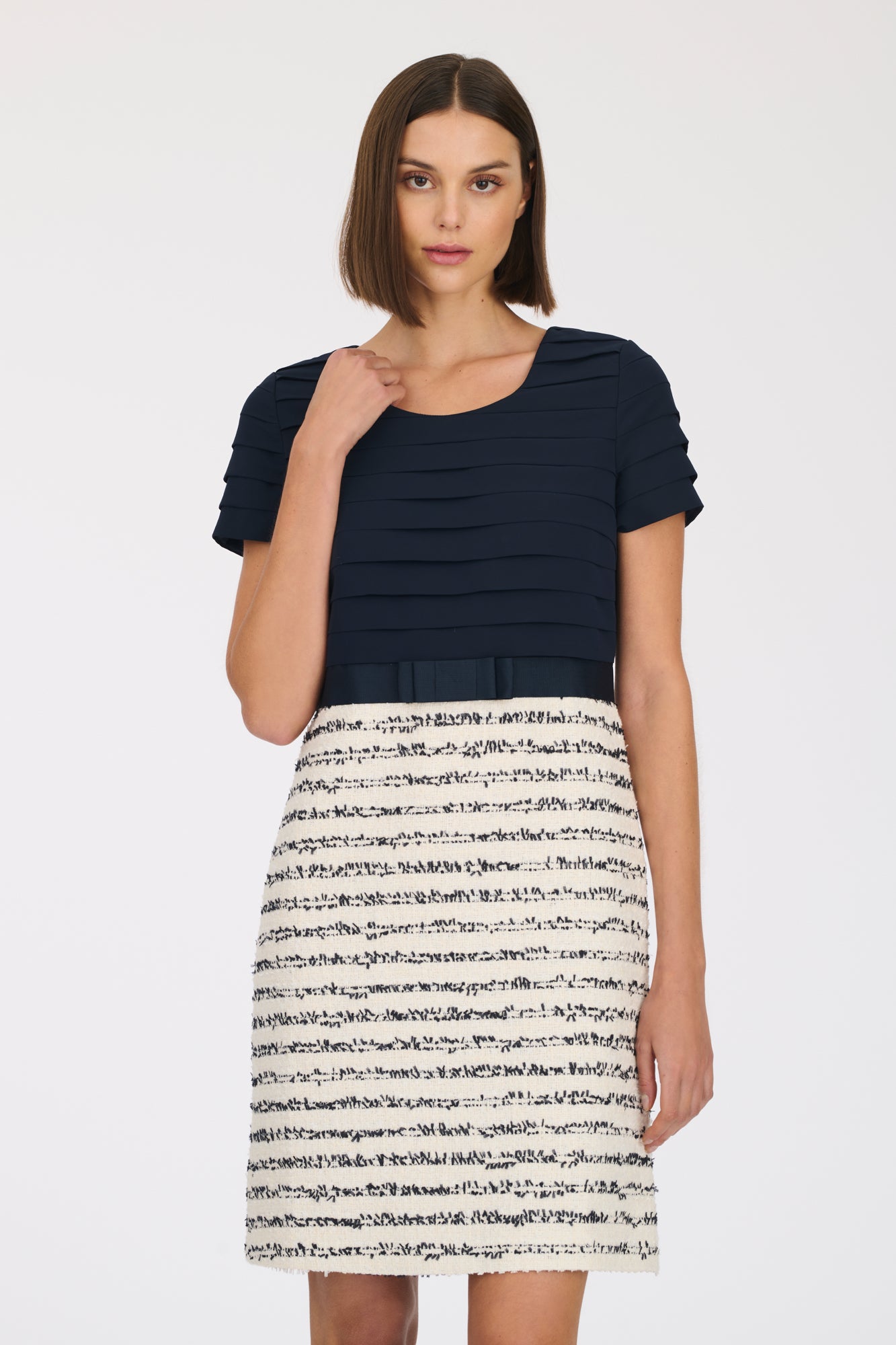 Two-material tweed dress 