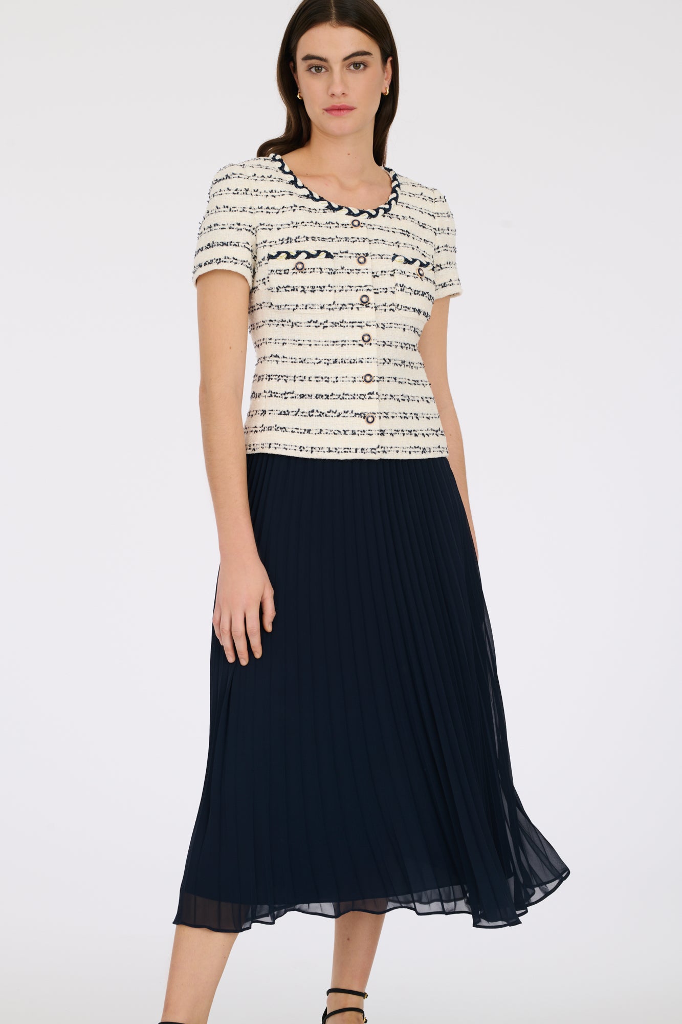 Pleated two-material long dress