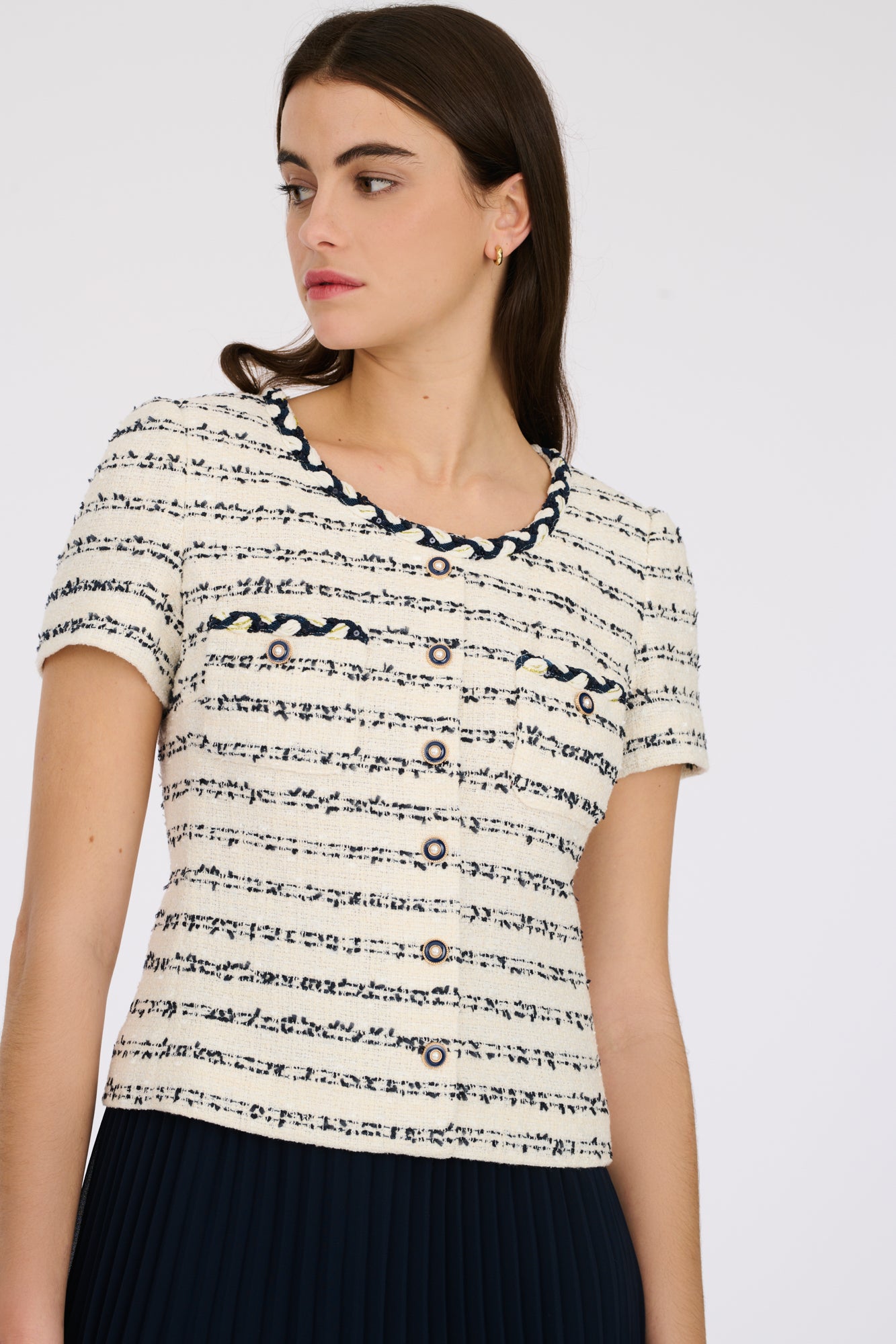 Pleated two-material long dress