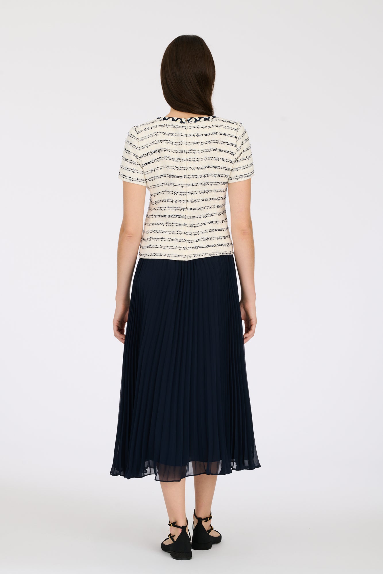 Pleated two-material long dress