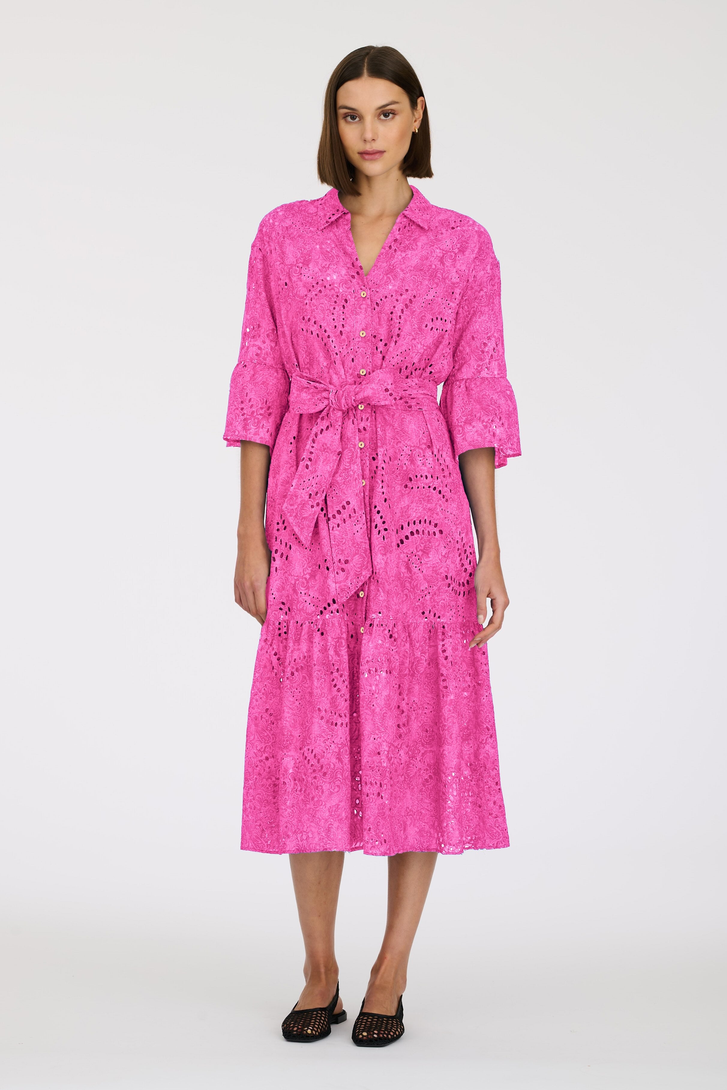 Printed English embroidery shirt dress