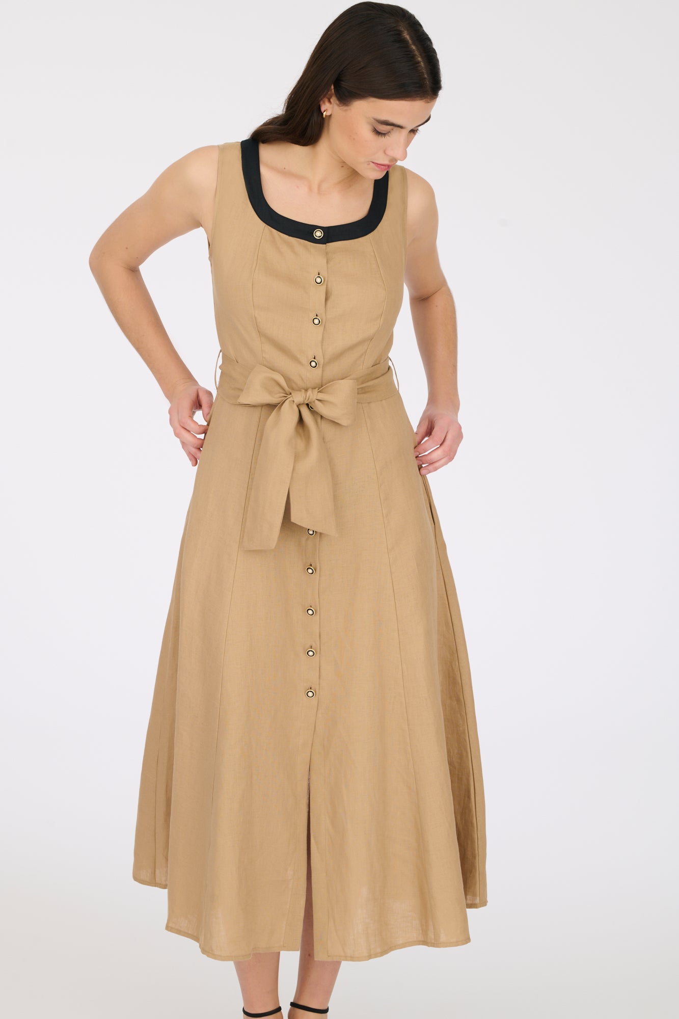 Two-tone linen dress