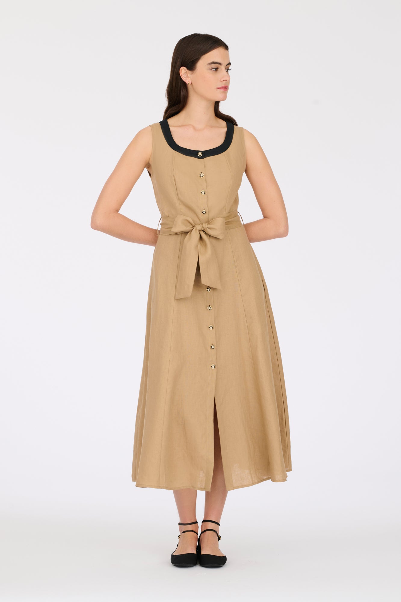 Two-tone linen dress