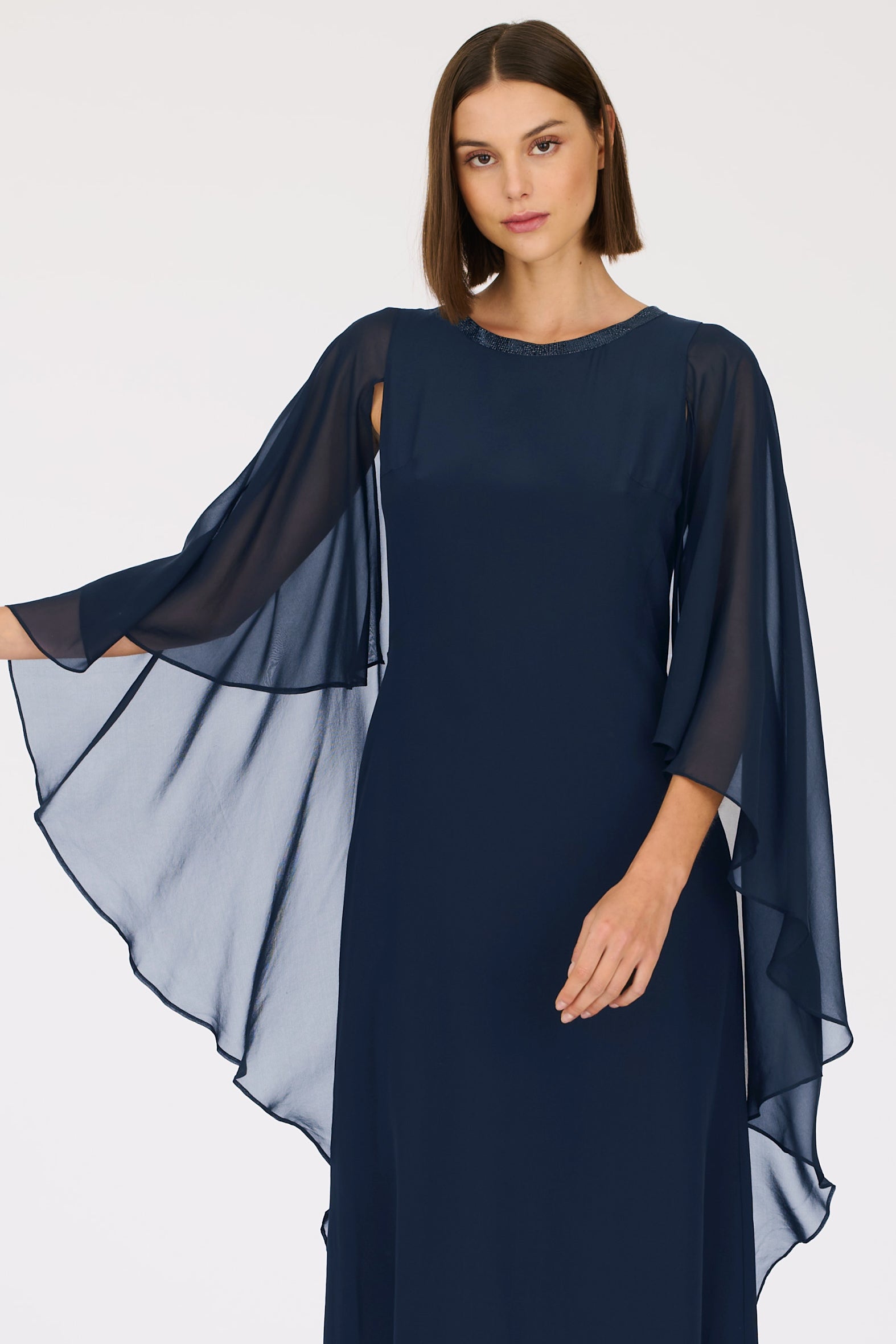 Long silk dress with ruffles