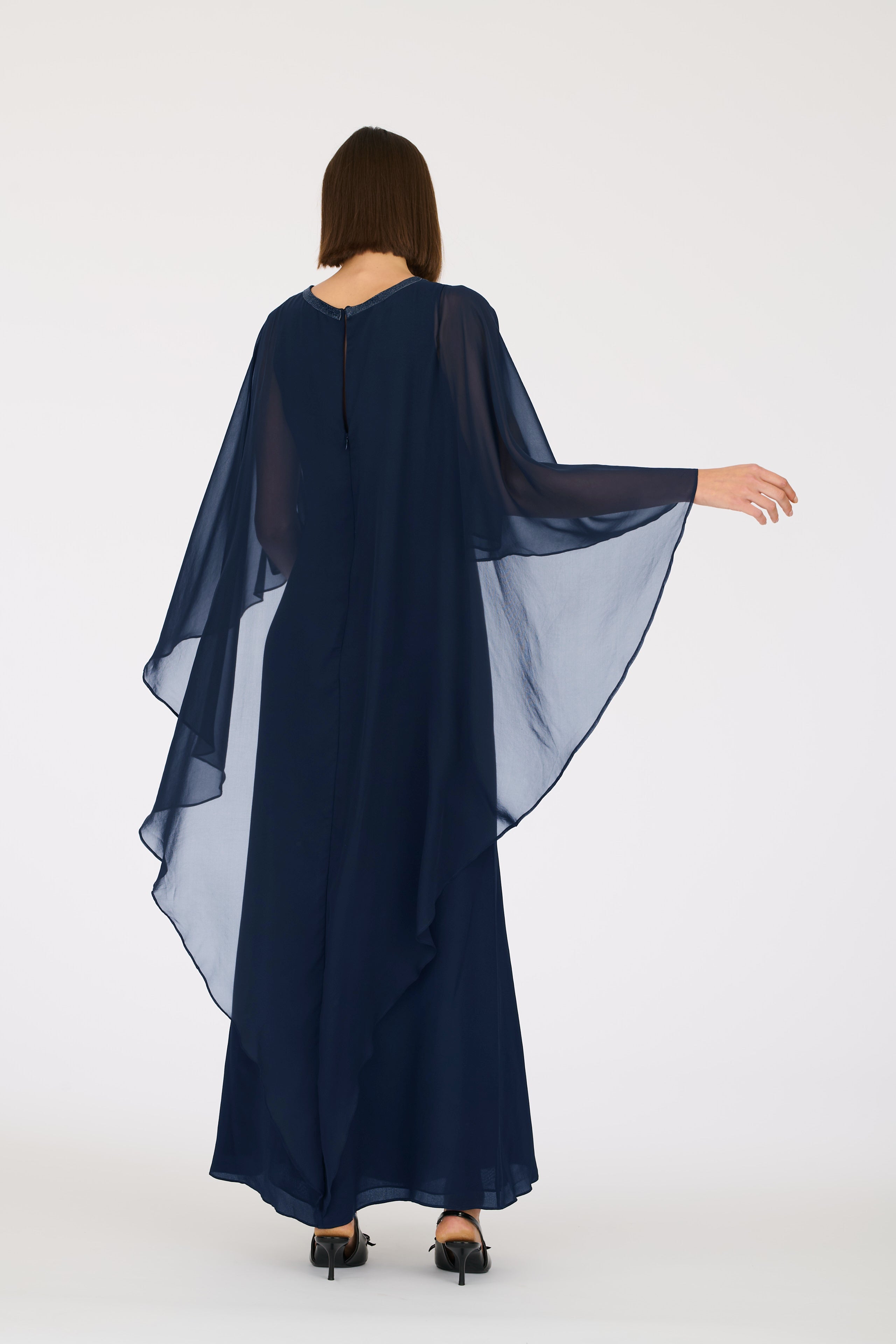 Long silk dress with ruffles