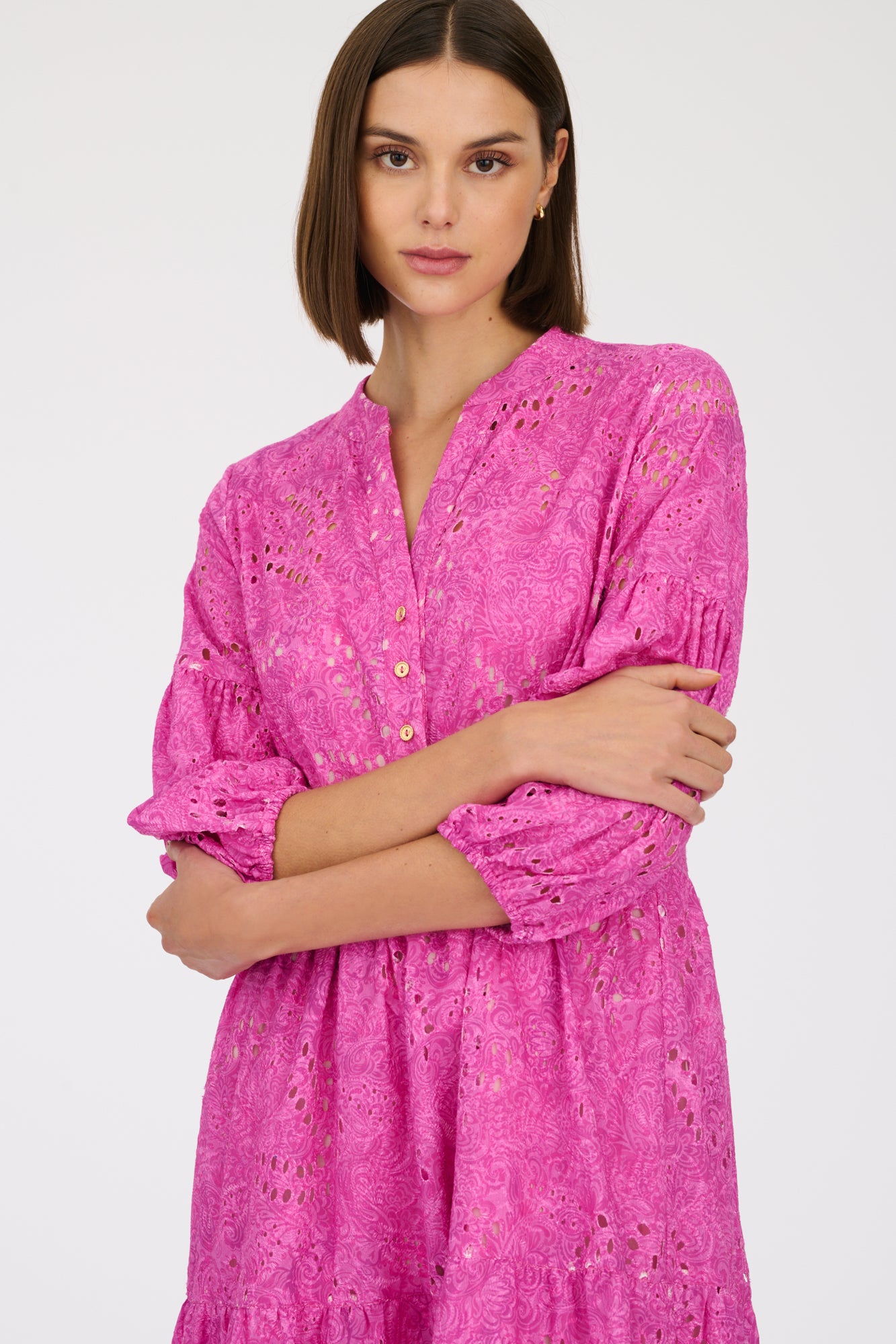 Long printed English embroidery dress