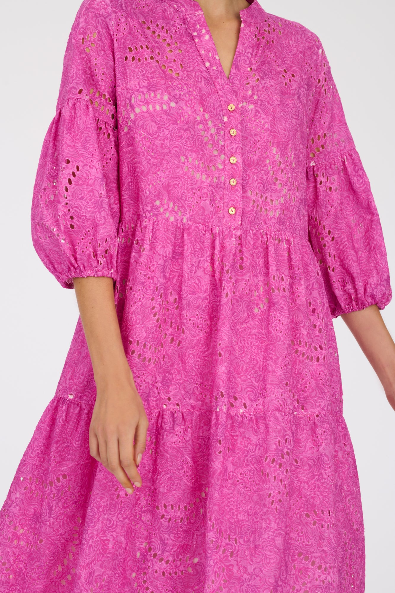 Long printed English embroidery dress