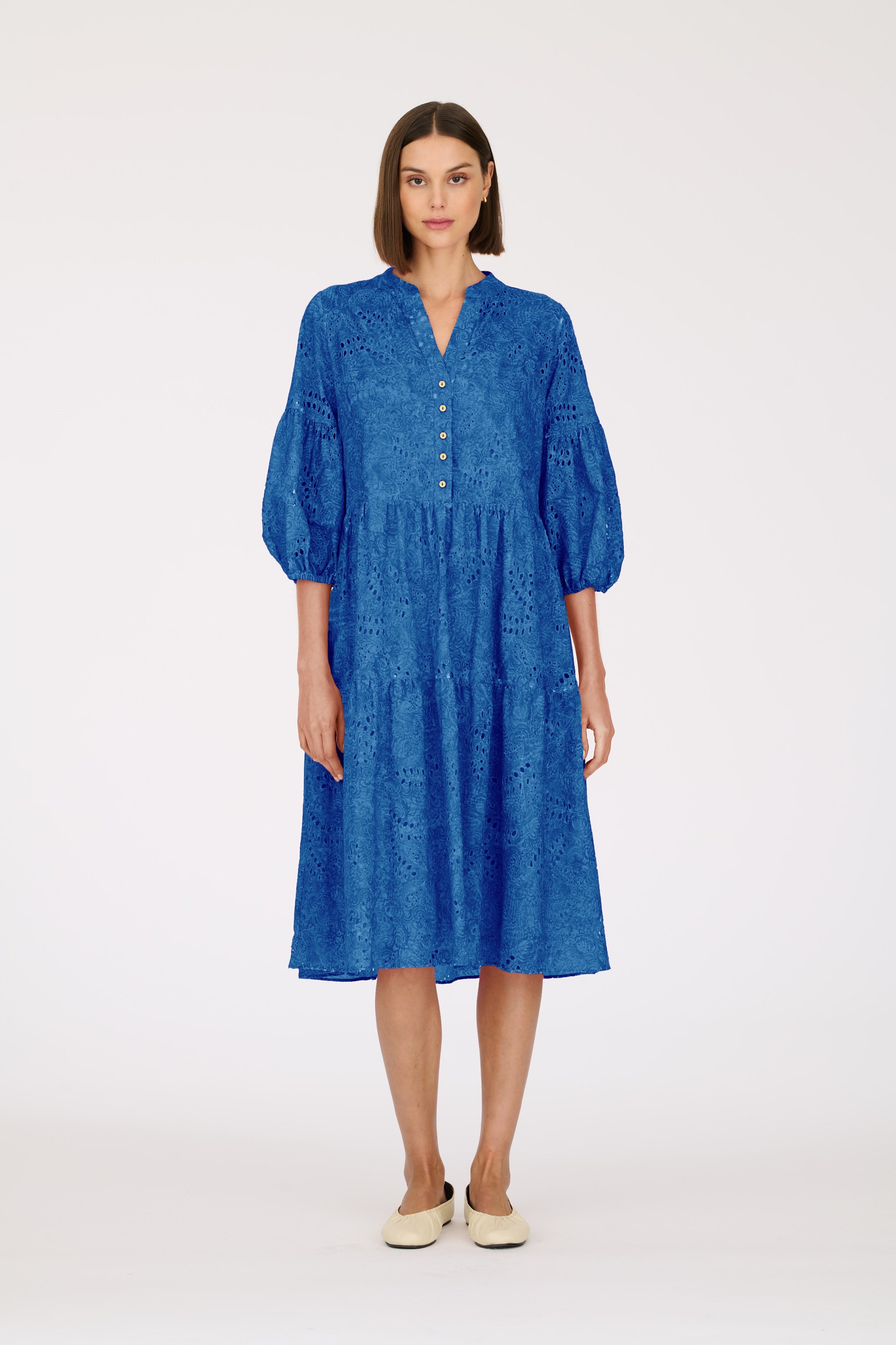 Long printed English embroidery dress