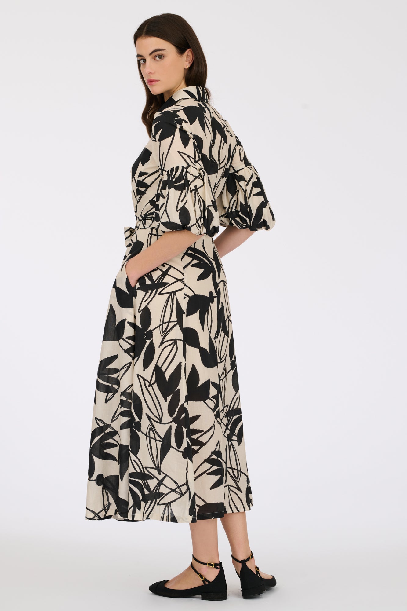 Shirt dress in printed cotton voile