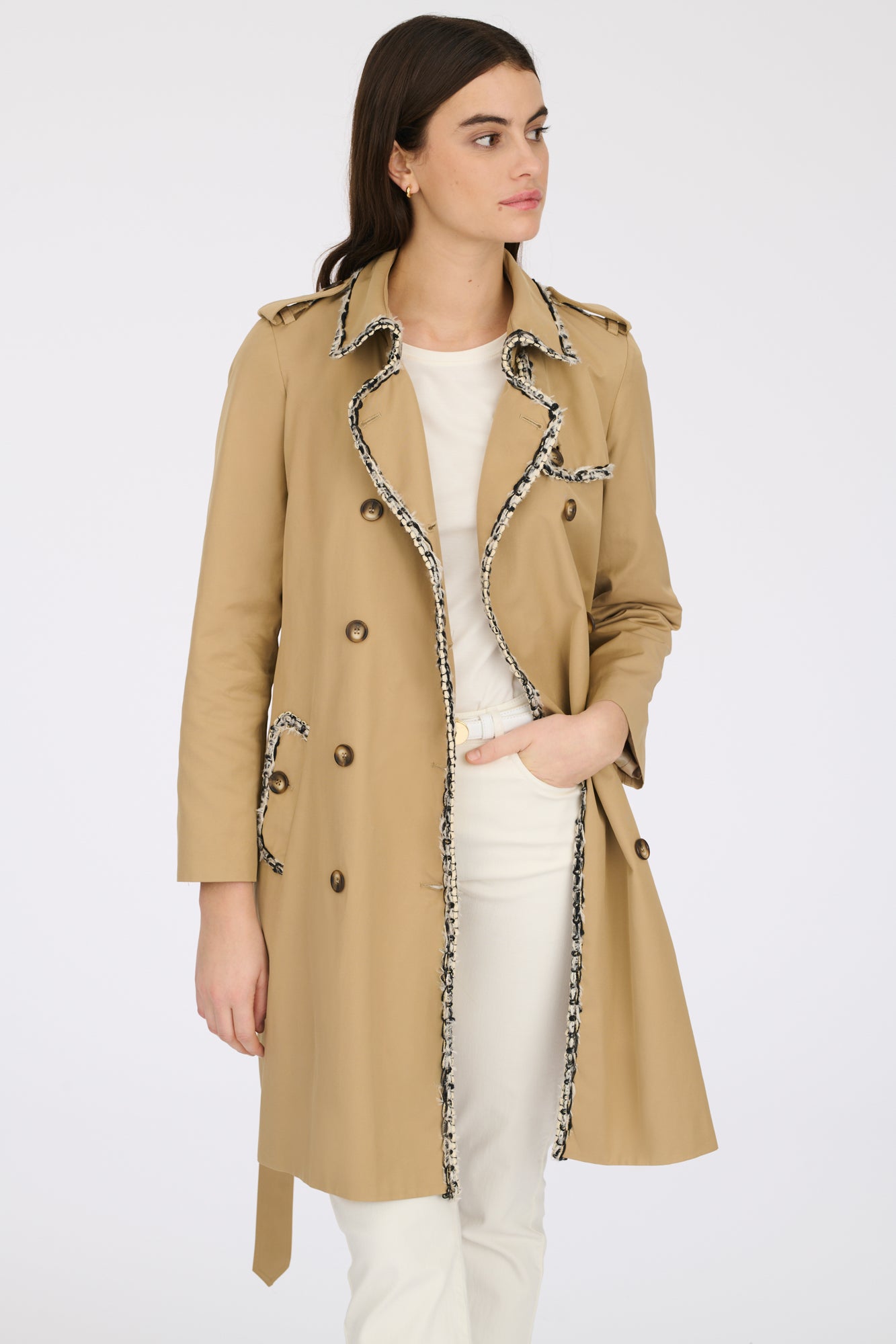 Tweed braid trench coat