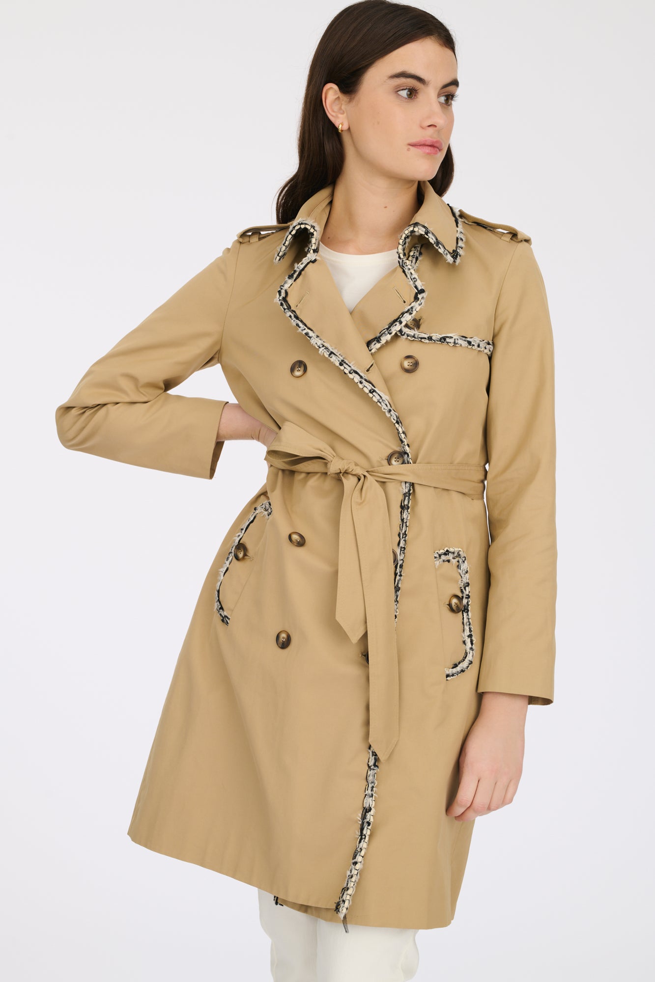 Tweed braid trench coat