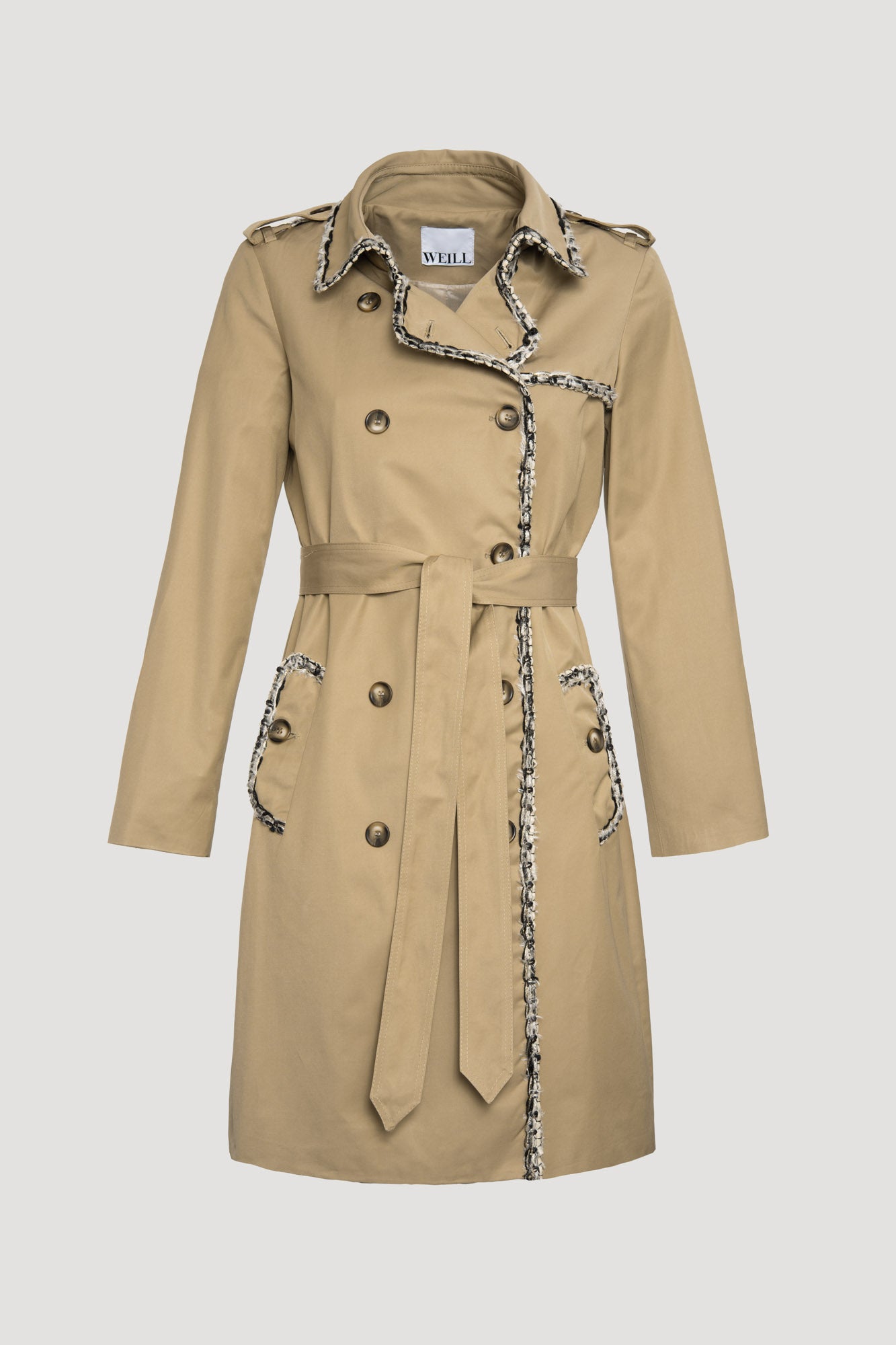 Tweed braid trench coat