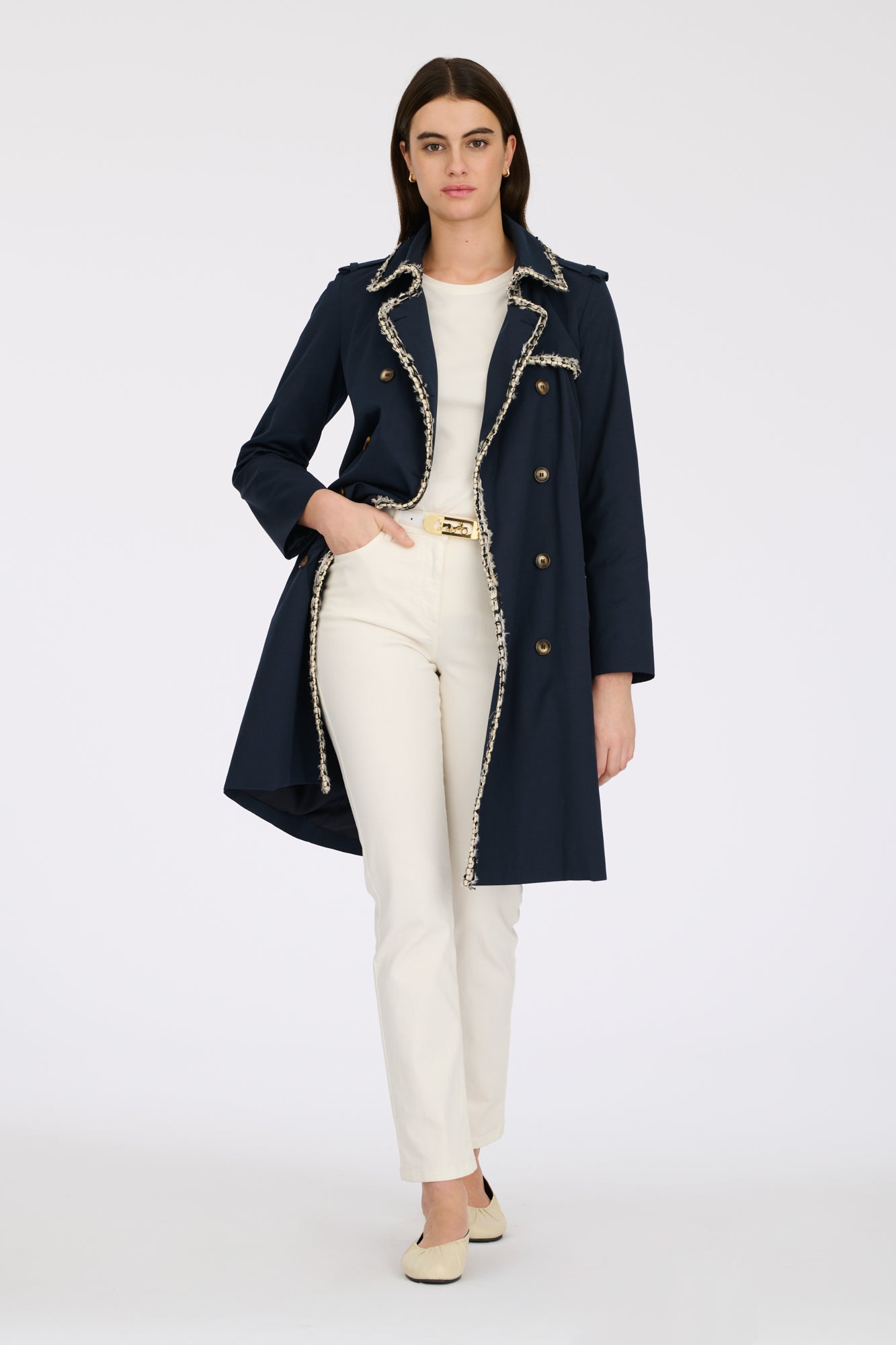 Tweed braid trench coat