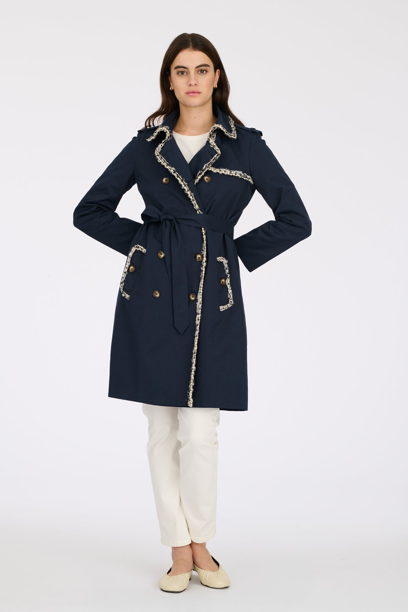 Tweed braid trench coat