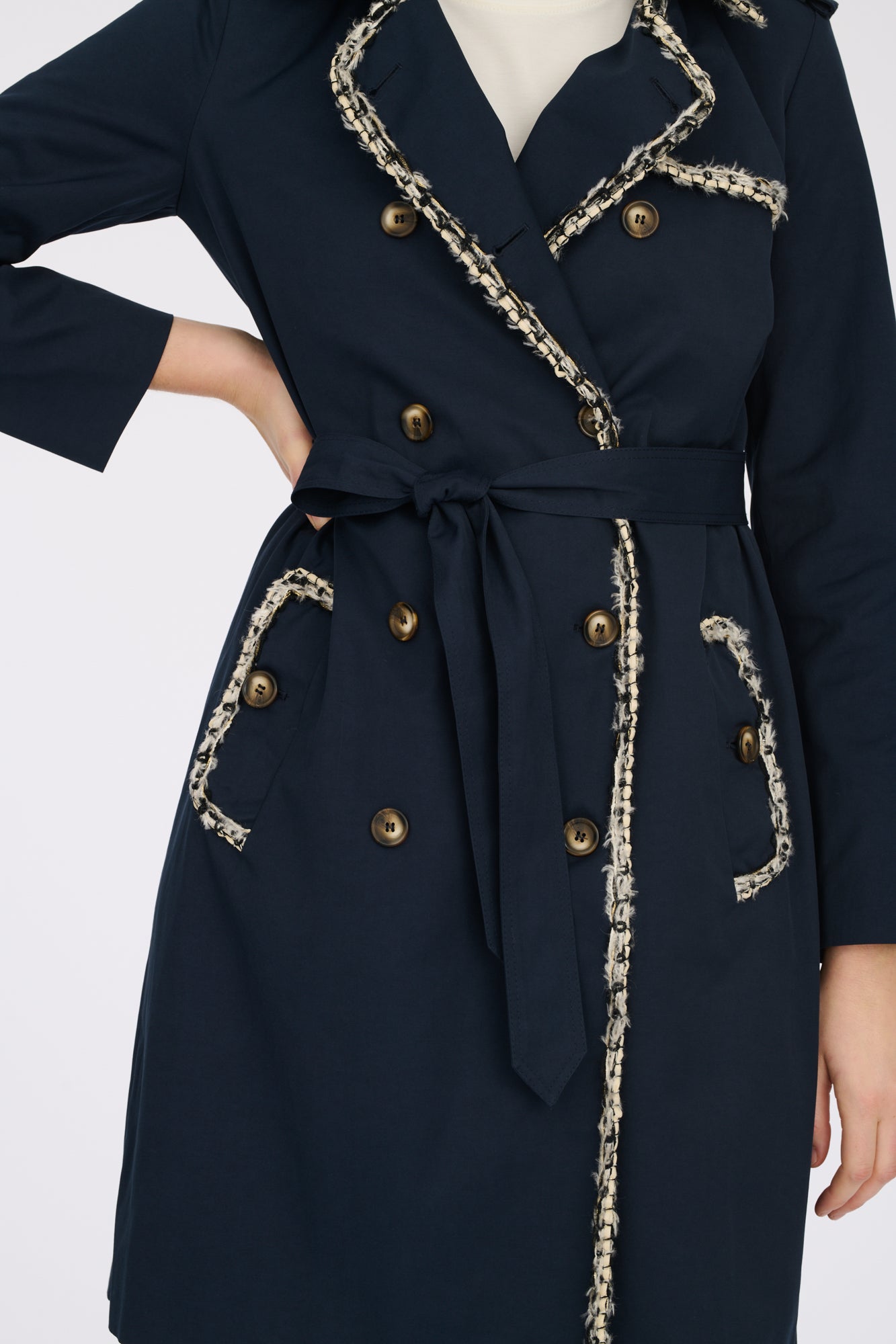 Tweed braid trench coat