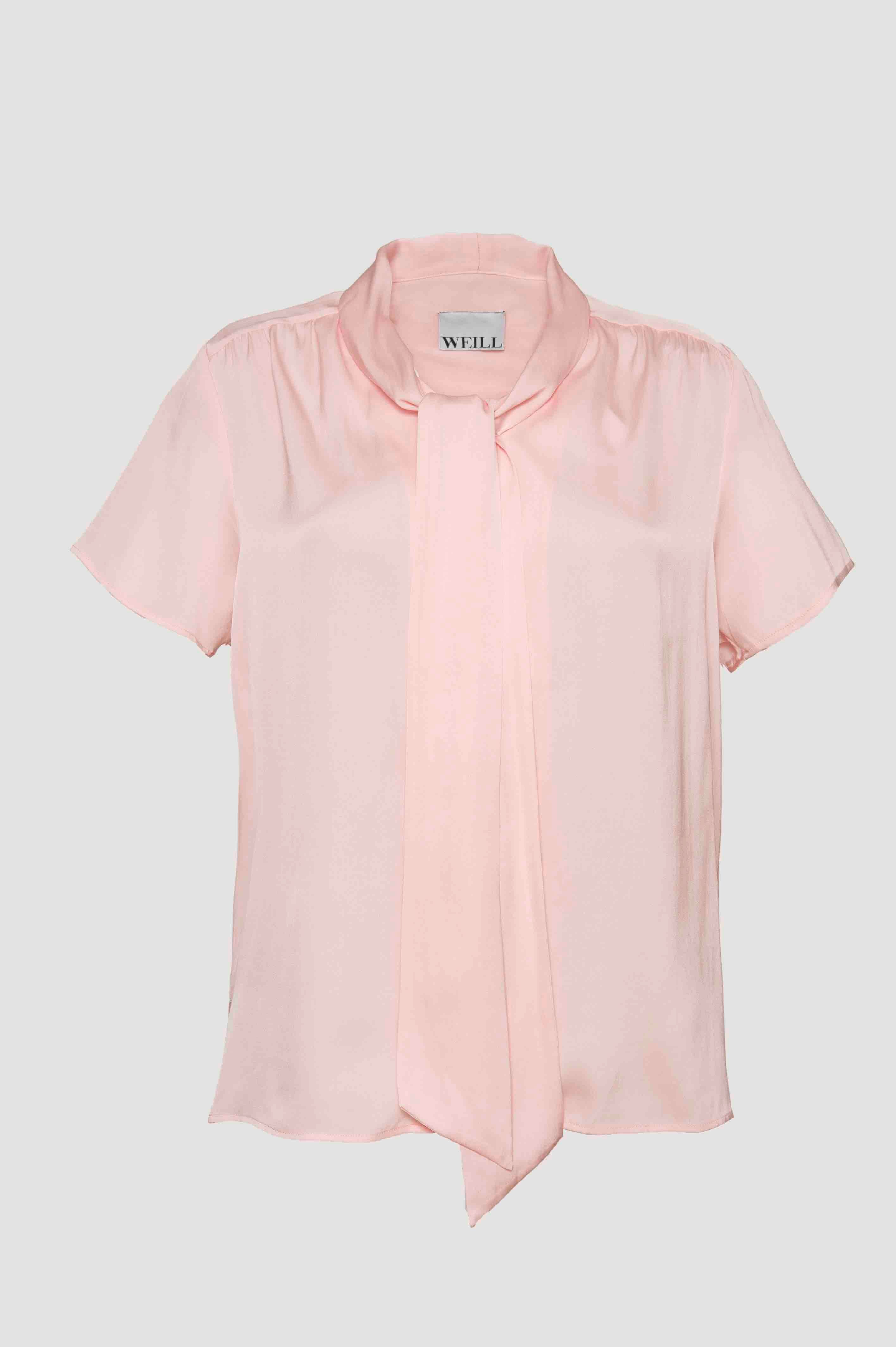 Short-sleeved pussycat bow blouse 
