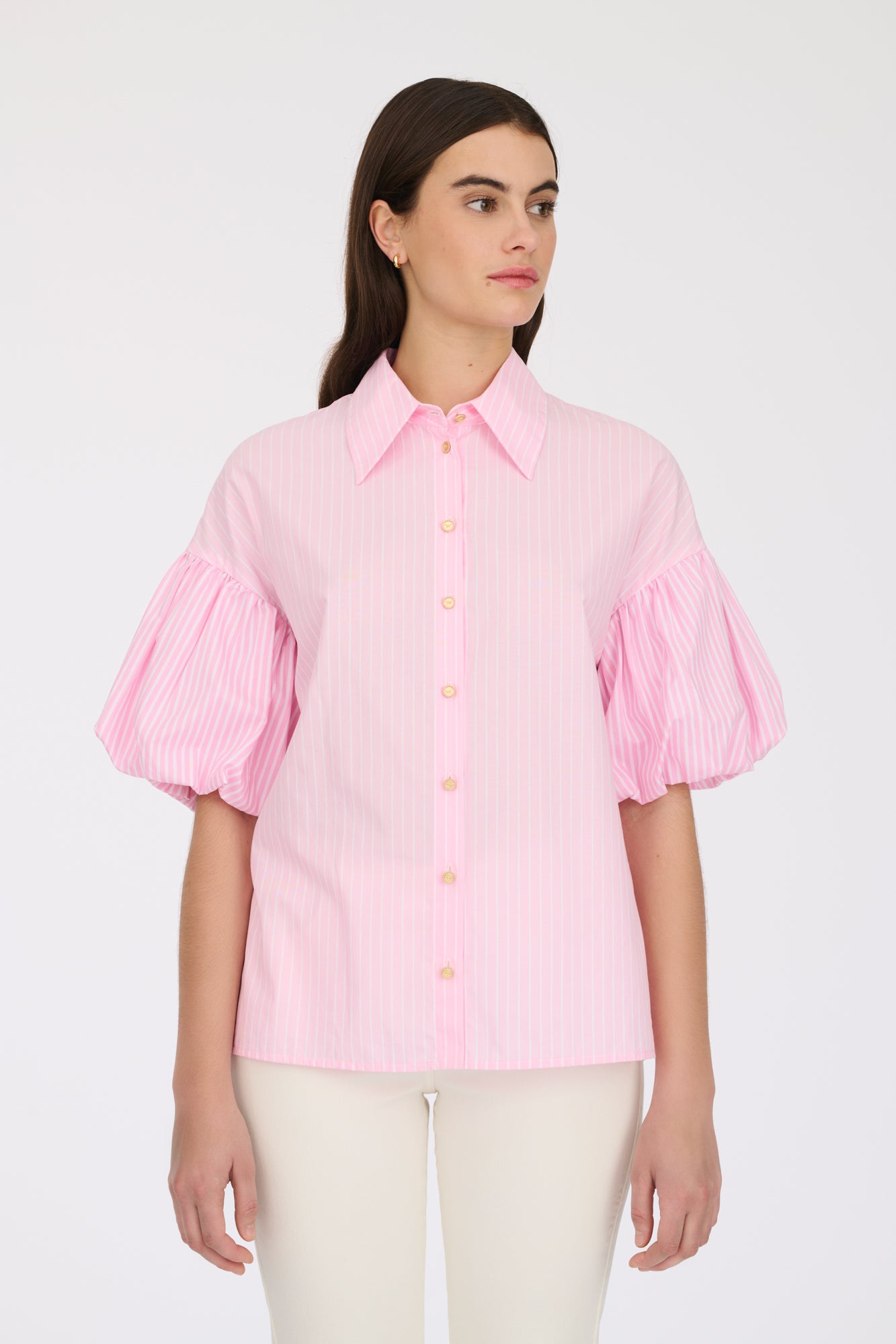 Striped shirt with puffed sleeves