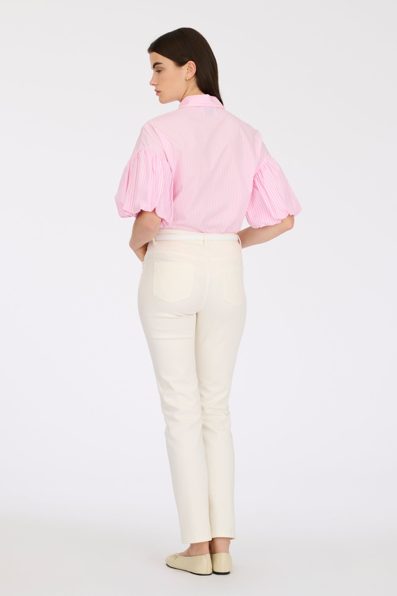 Striped shirt with puffed sleeves