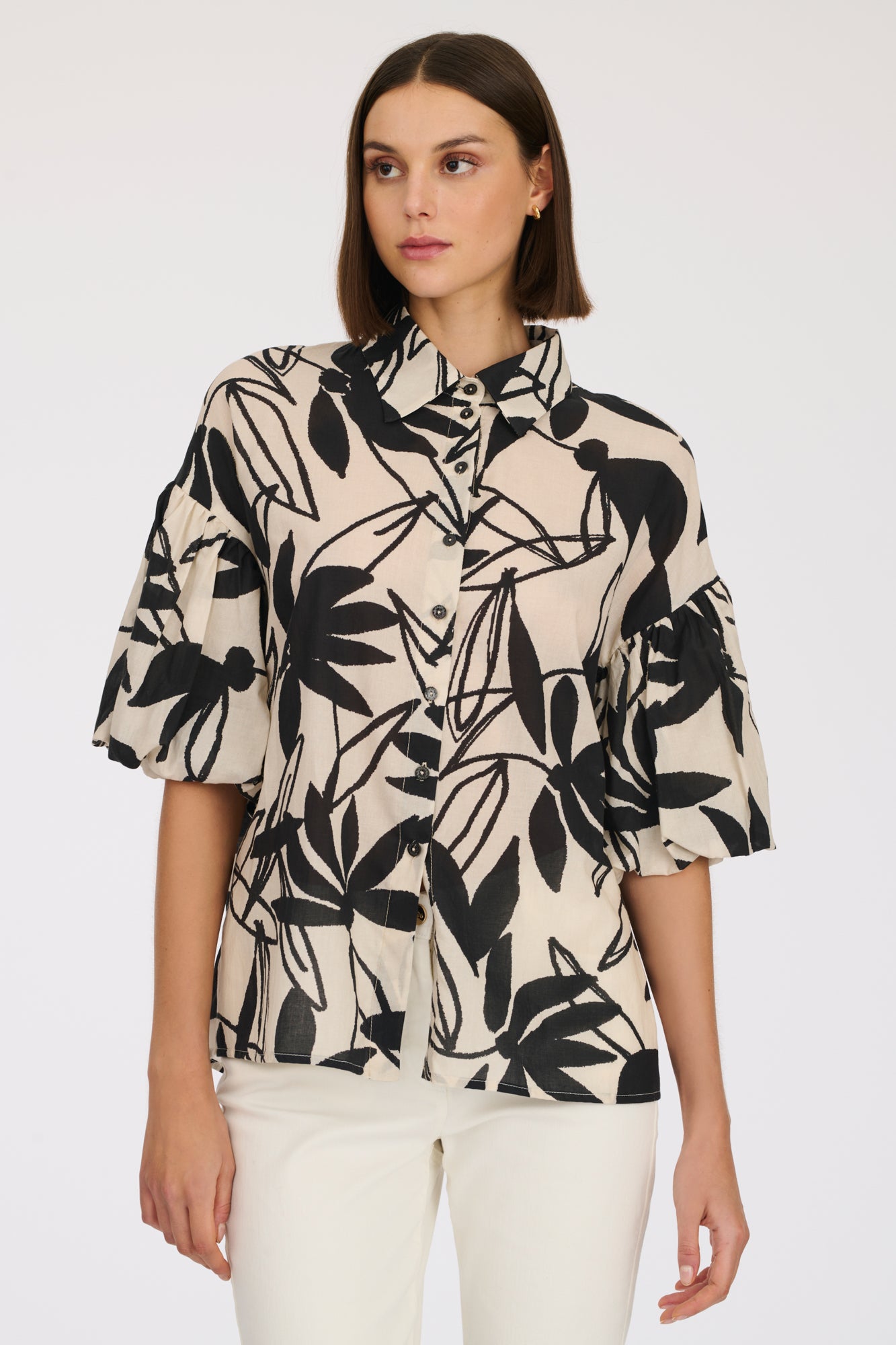 Printed cotton voile shirt
