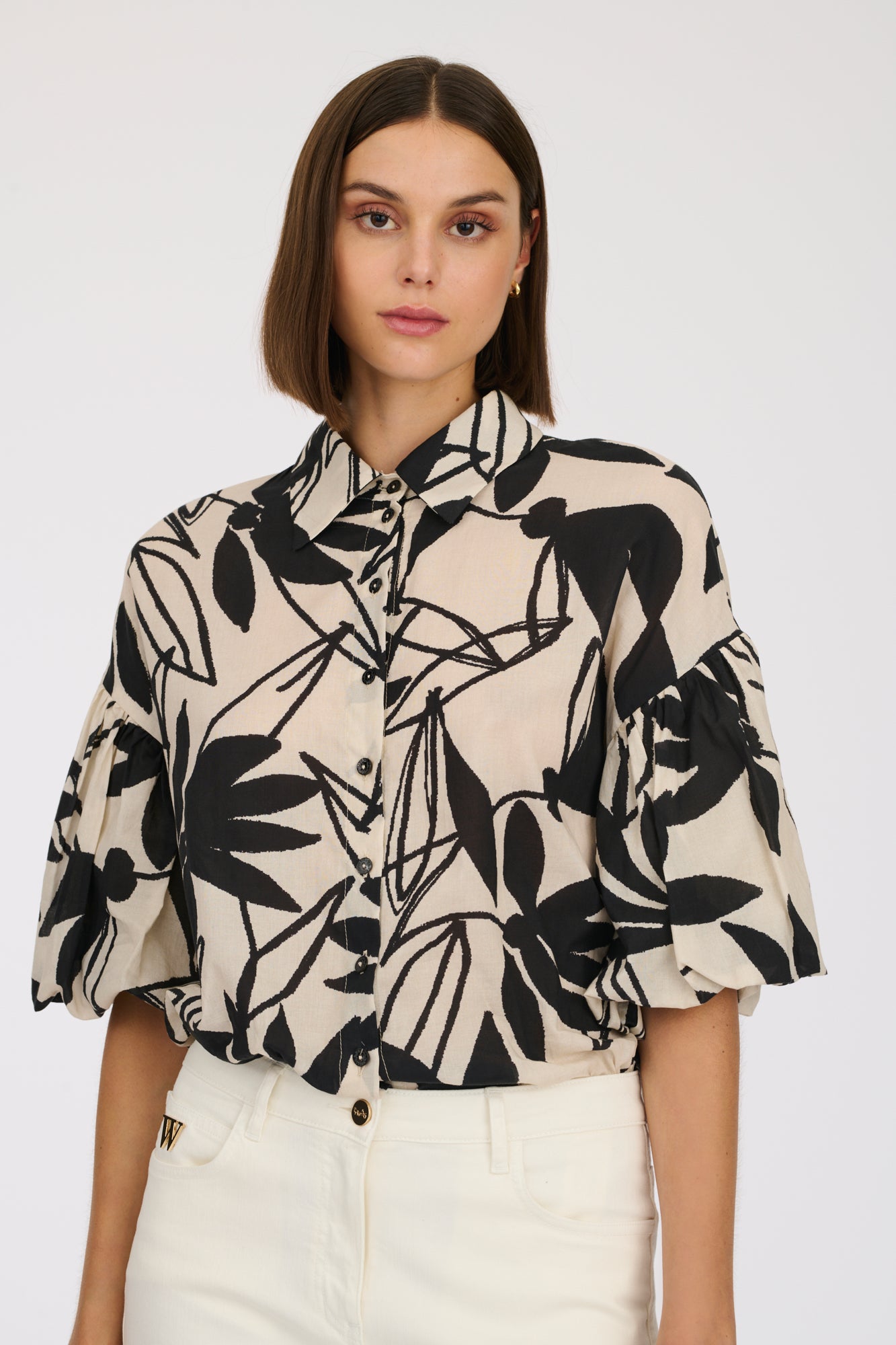 Printed cotton voile shirt