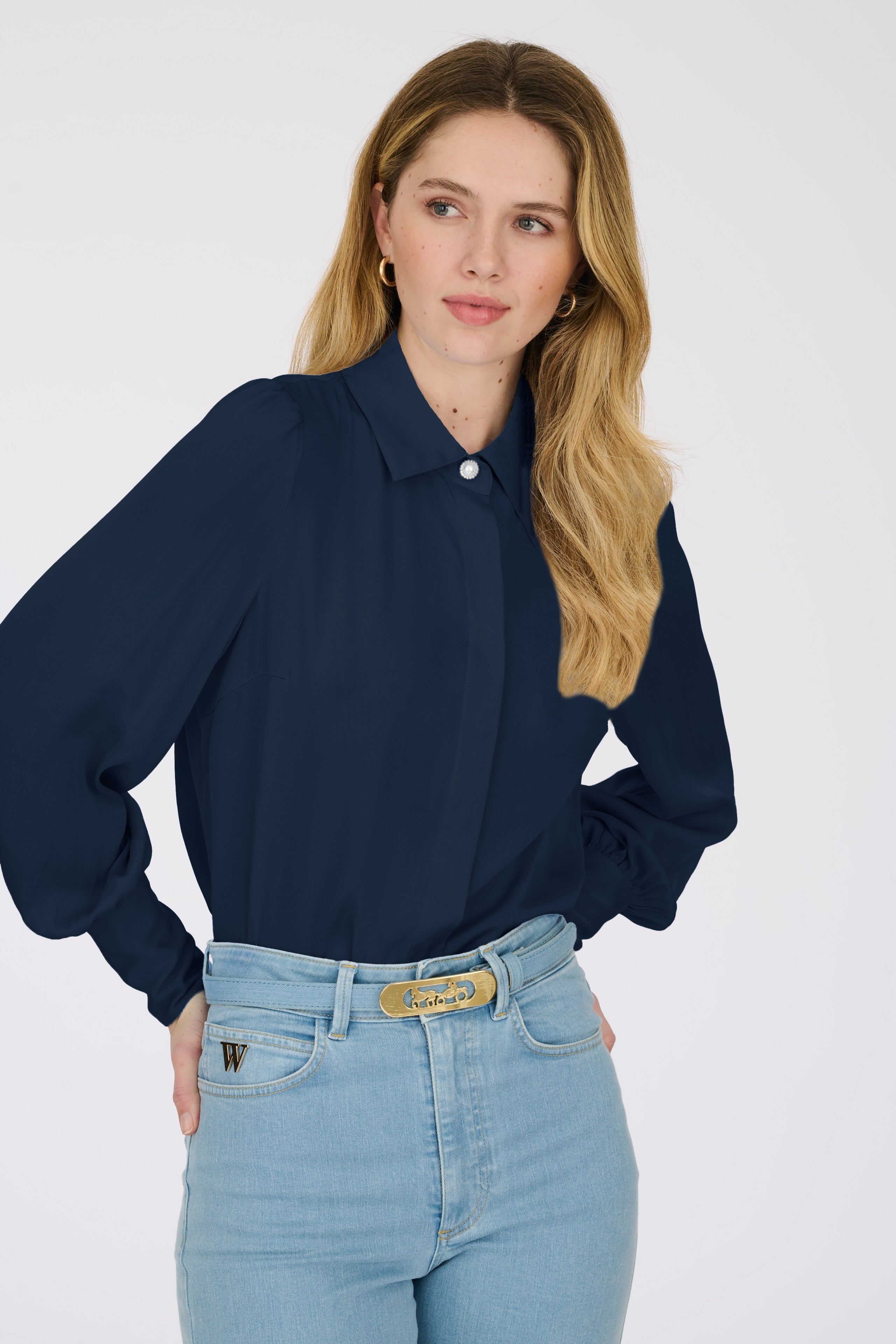 Stretch silk satin shirt