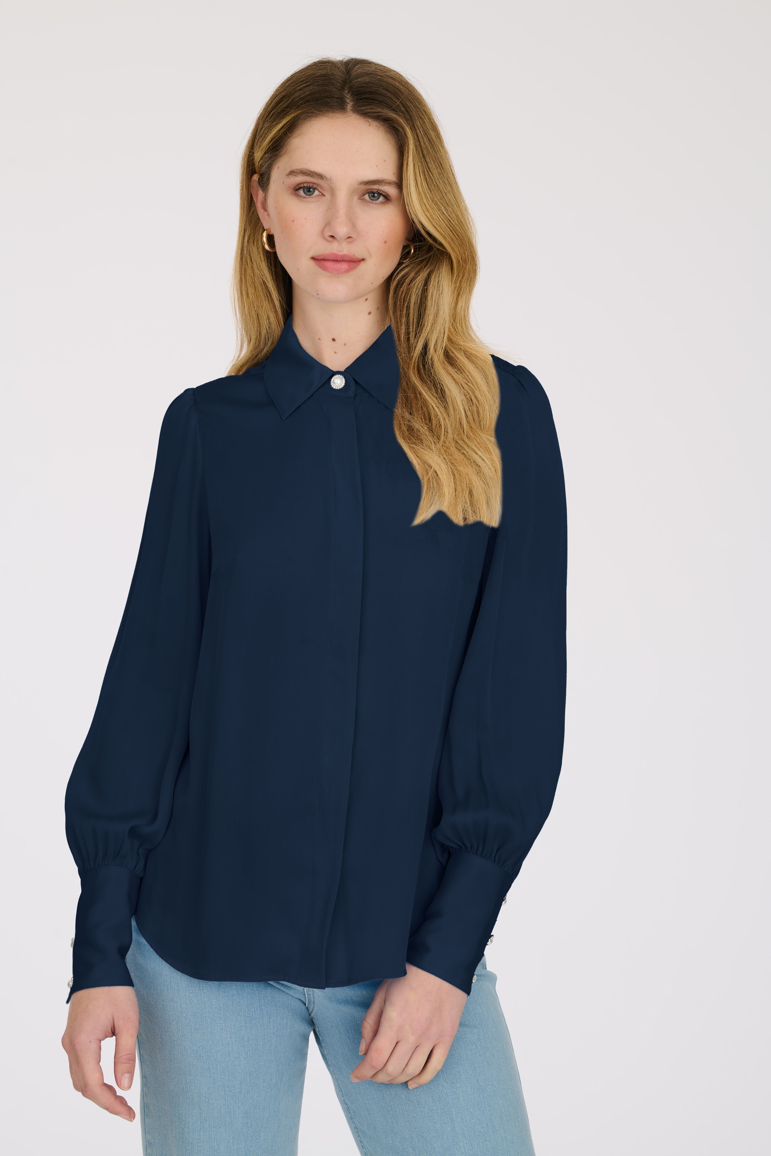 Stretch silk satin shirt