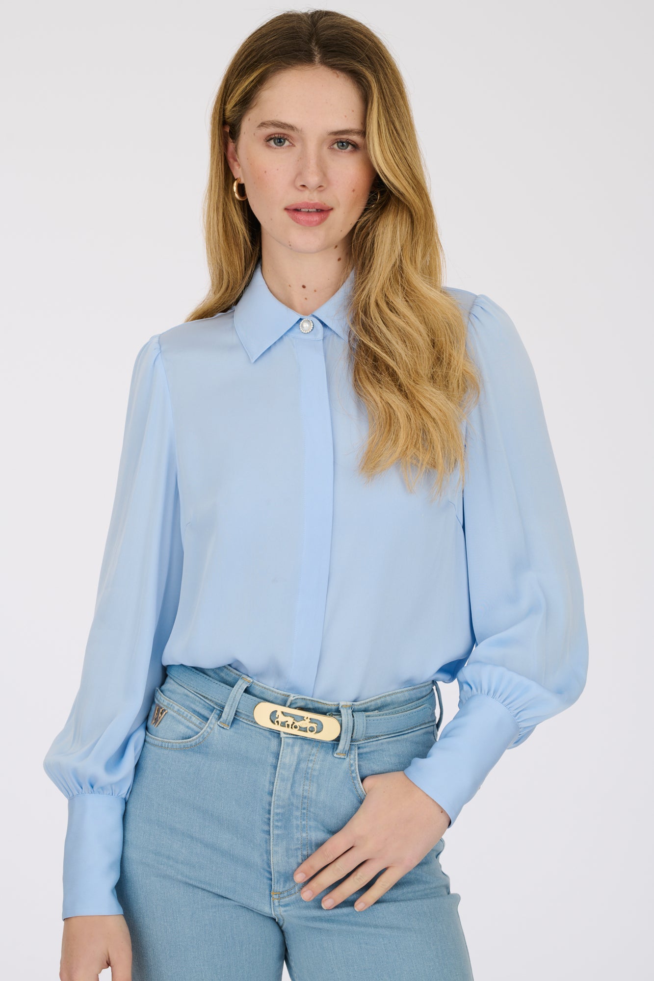 Stretch silk satin shirt