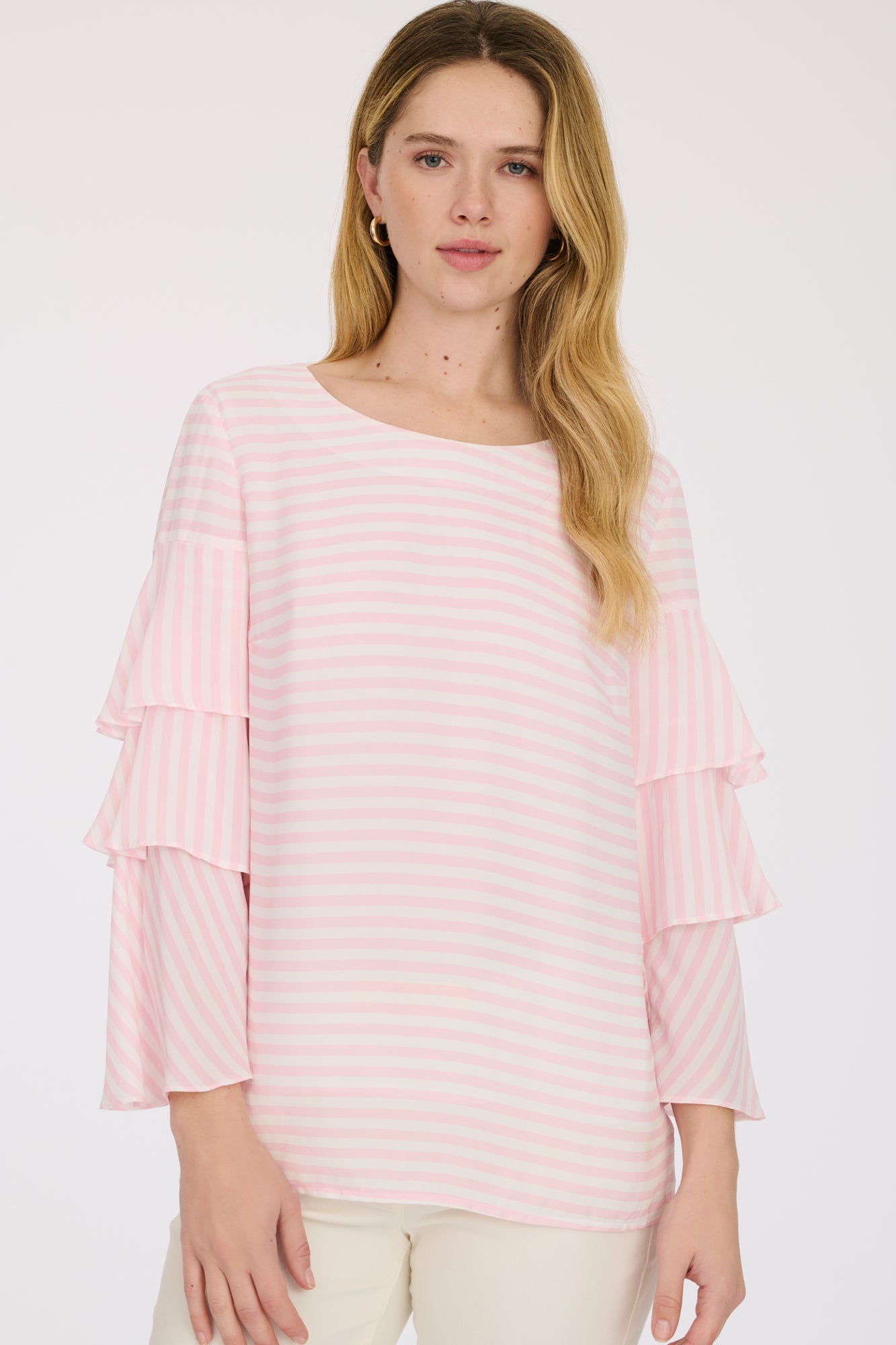 Striped blouse with ruffled sleeves