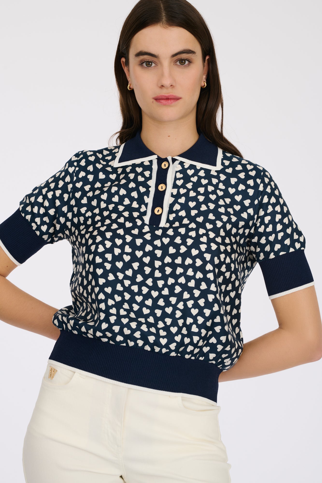 Heart print polo shirt