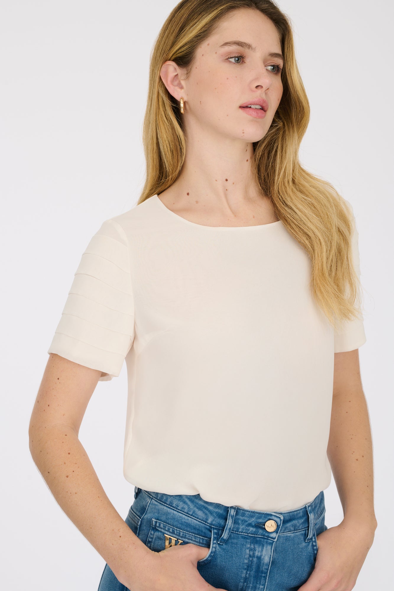 Pleated short-sleeved top