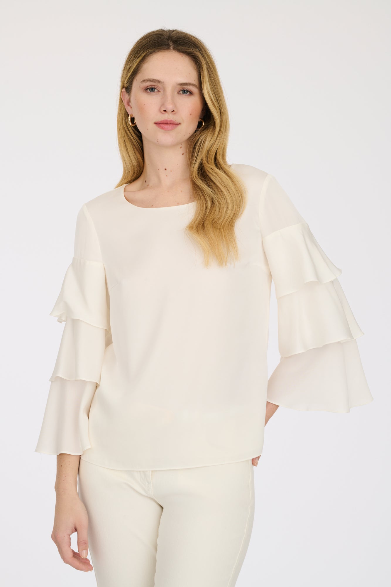Silk blouse with ruffled sleeves