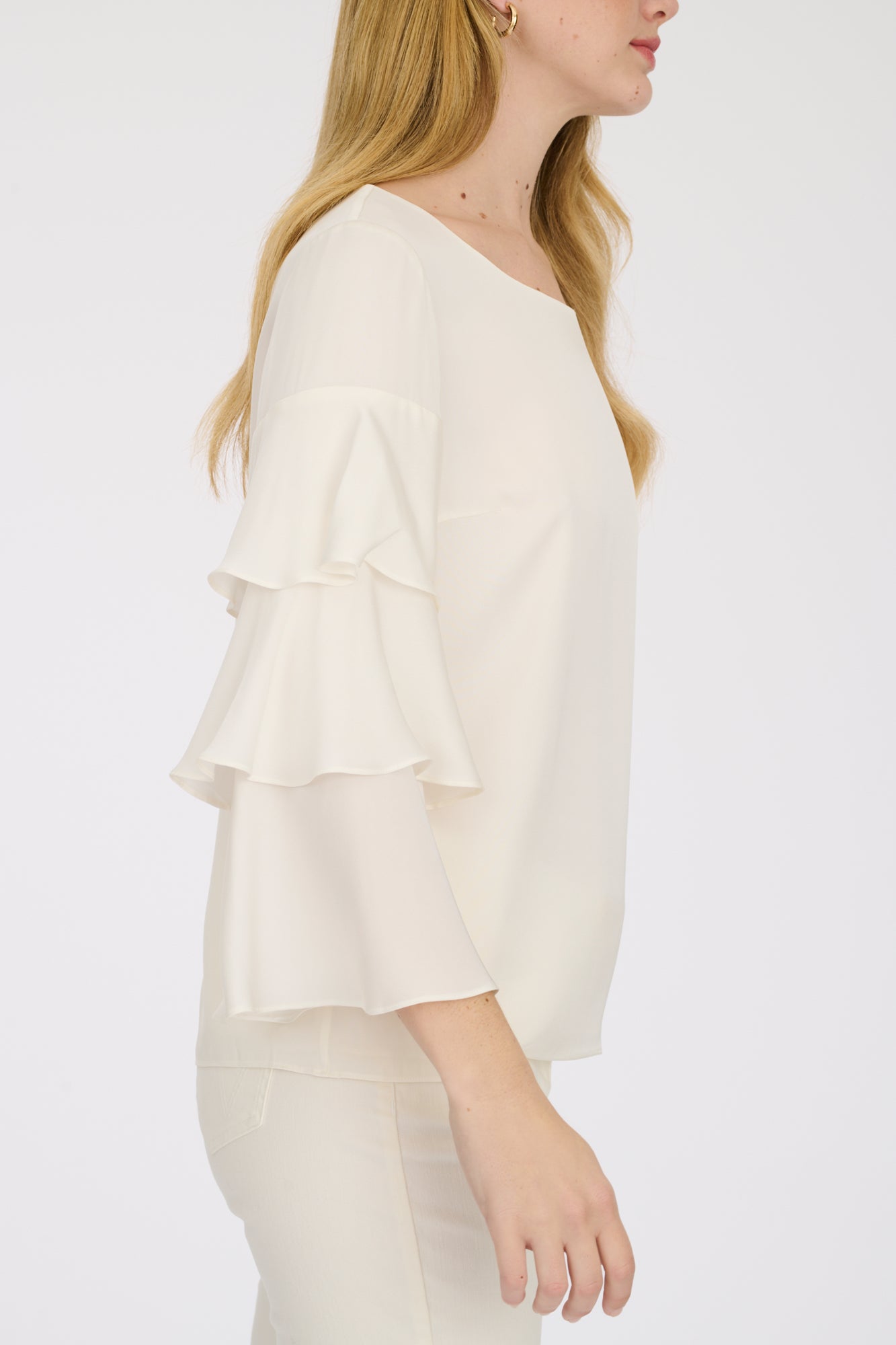 Silk blouse with ruffled sleeves