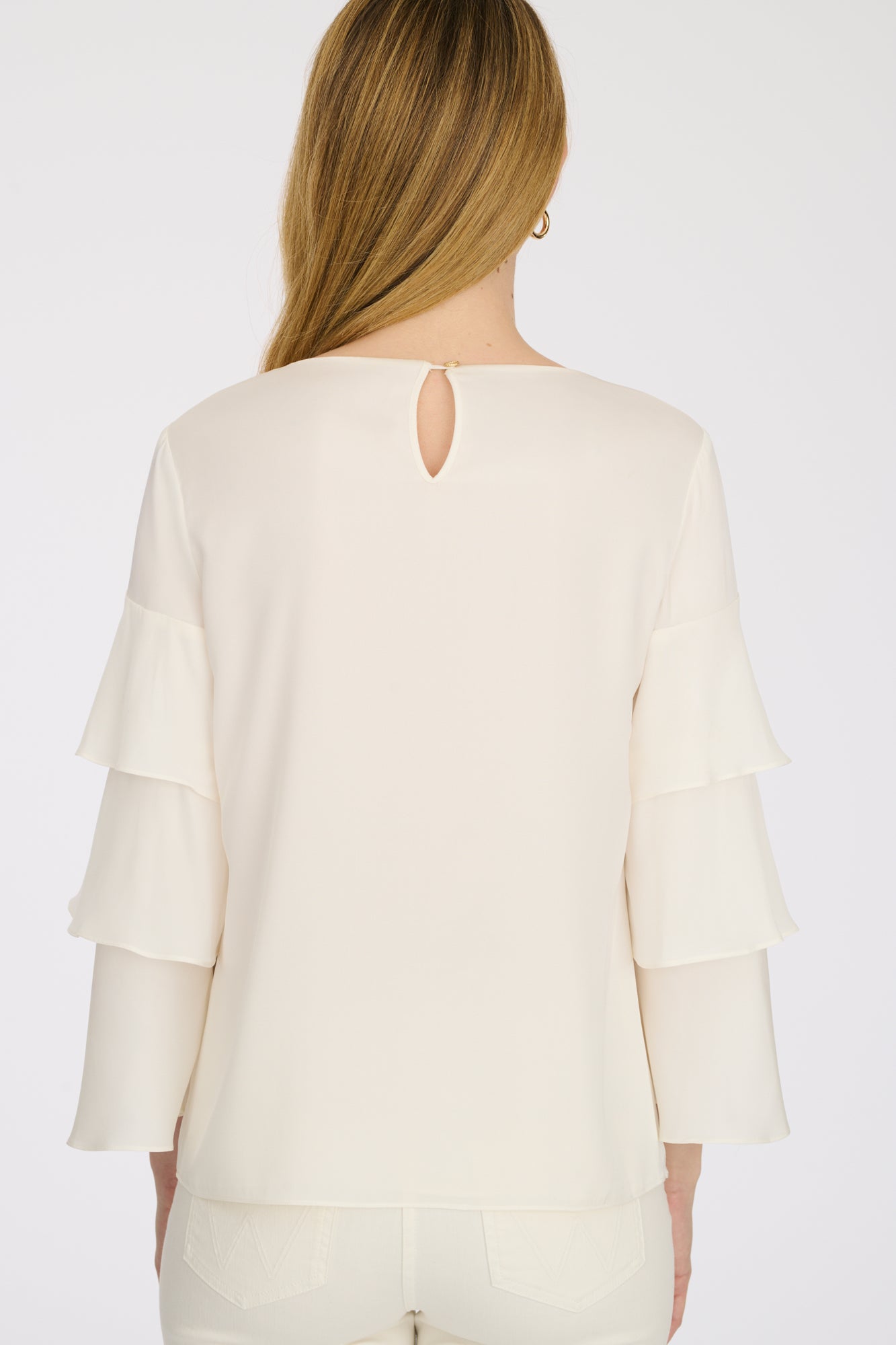 Silk blouse with ruffled sleeves