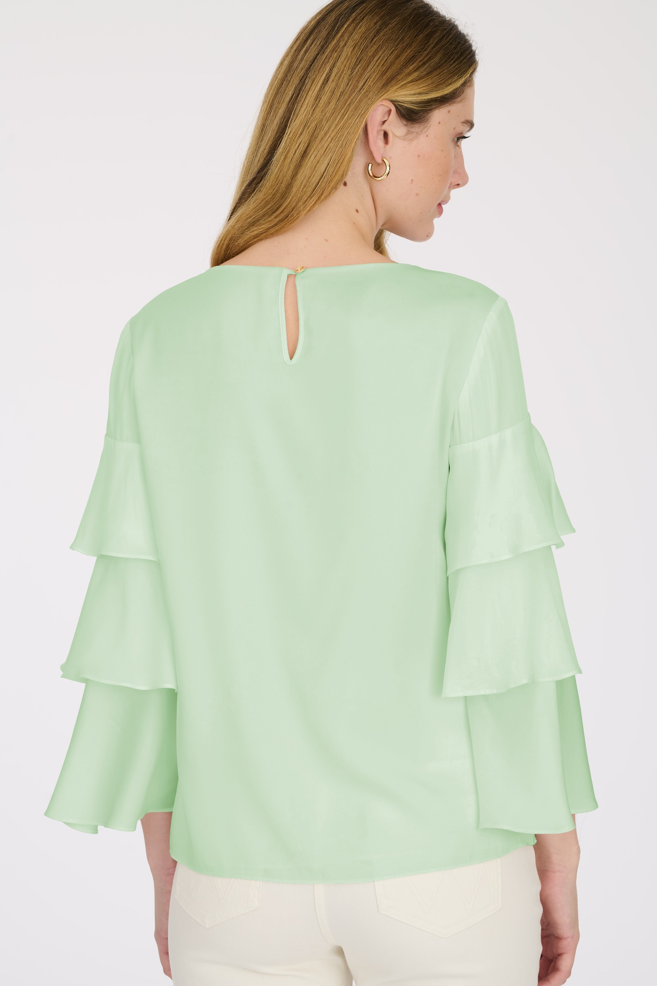 Silk blouse with ruffled sleeves