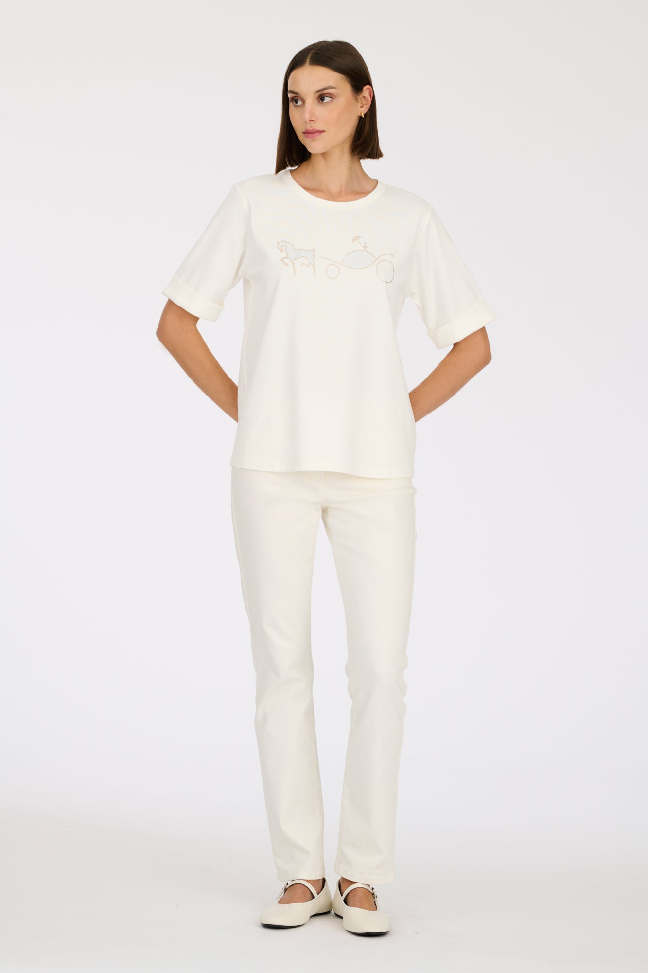 T-shirt with logo in rhinestones and studs