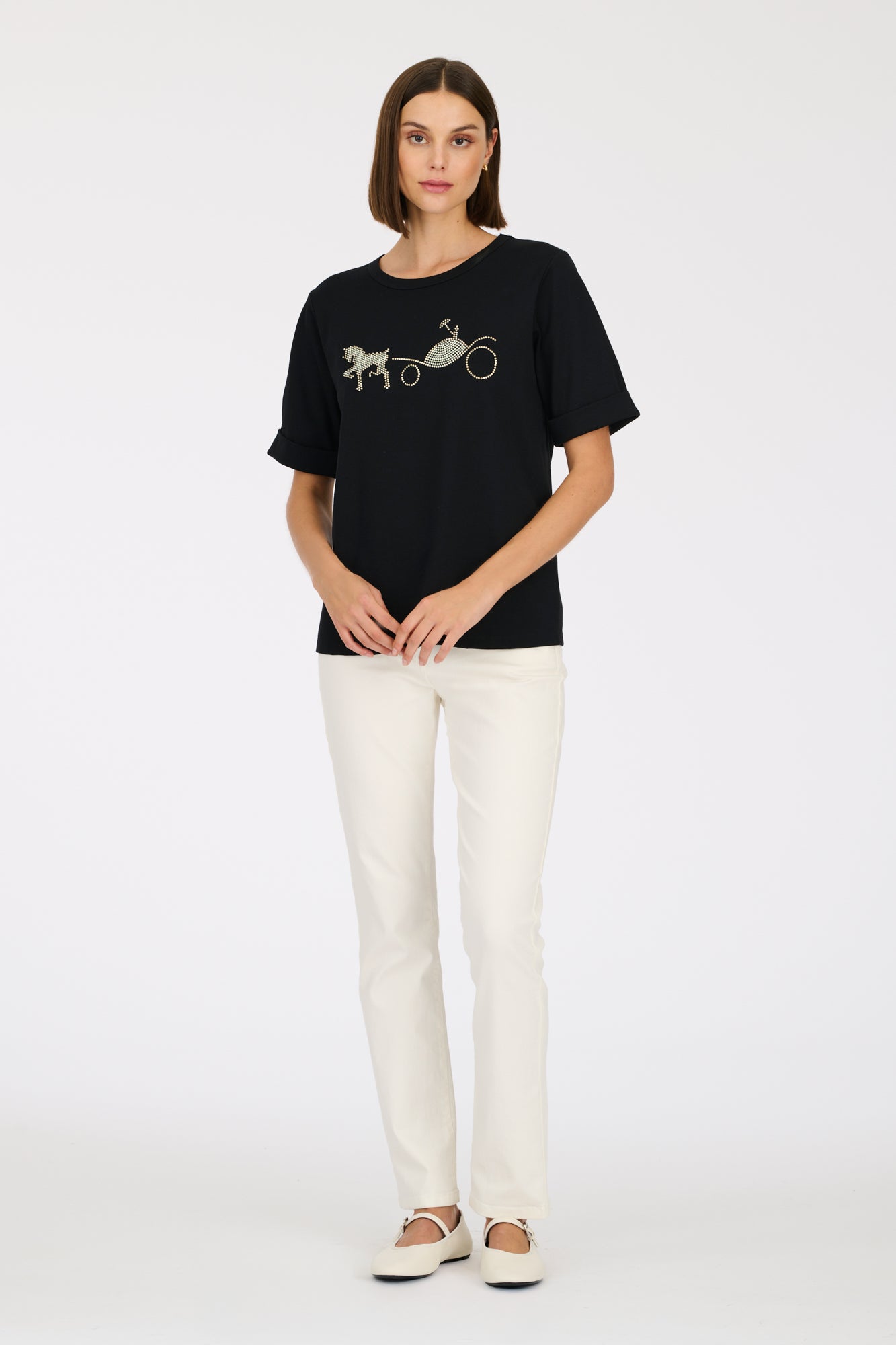 T-shirt with logo in rhinestones and studs