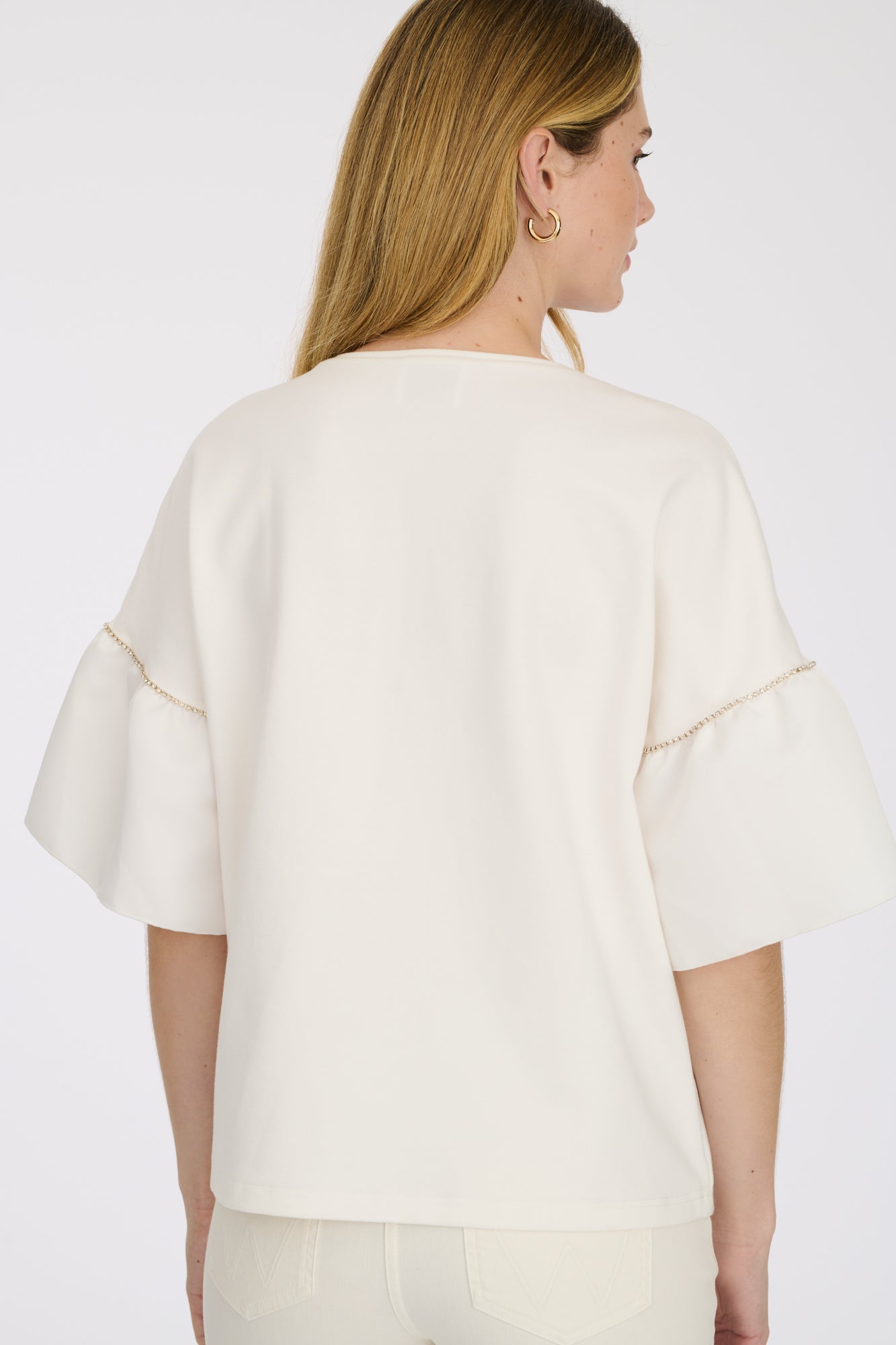 Beaded jewelled T-shirt with ruffled sleeves