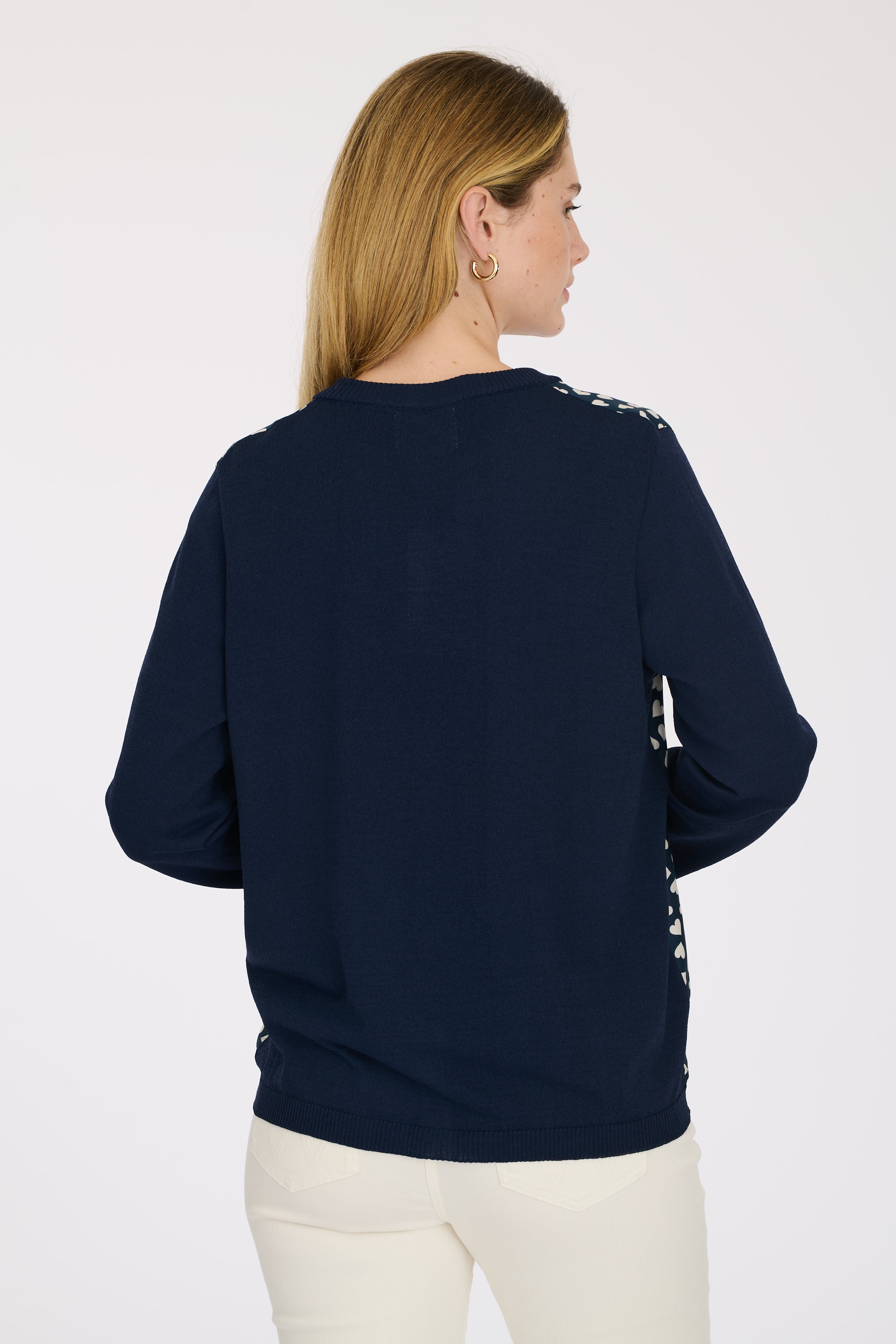 Two-material silk heart print cardigan