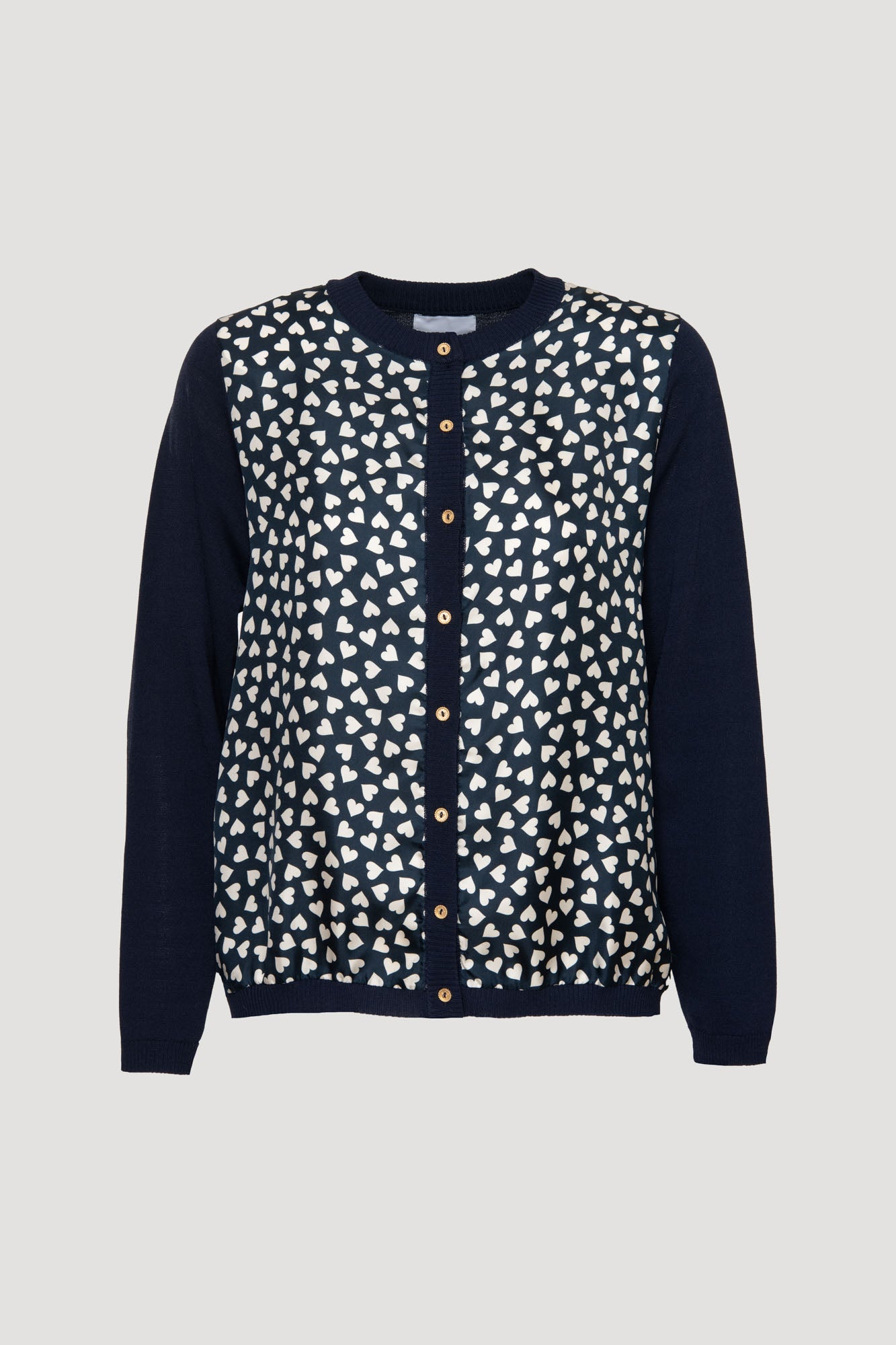 Two-material silk heart print cardigan