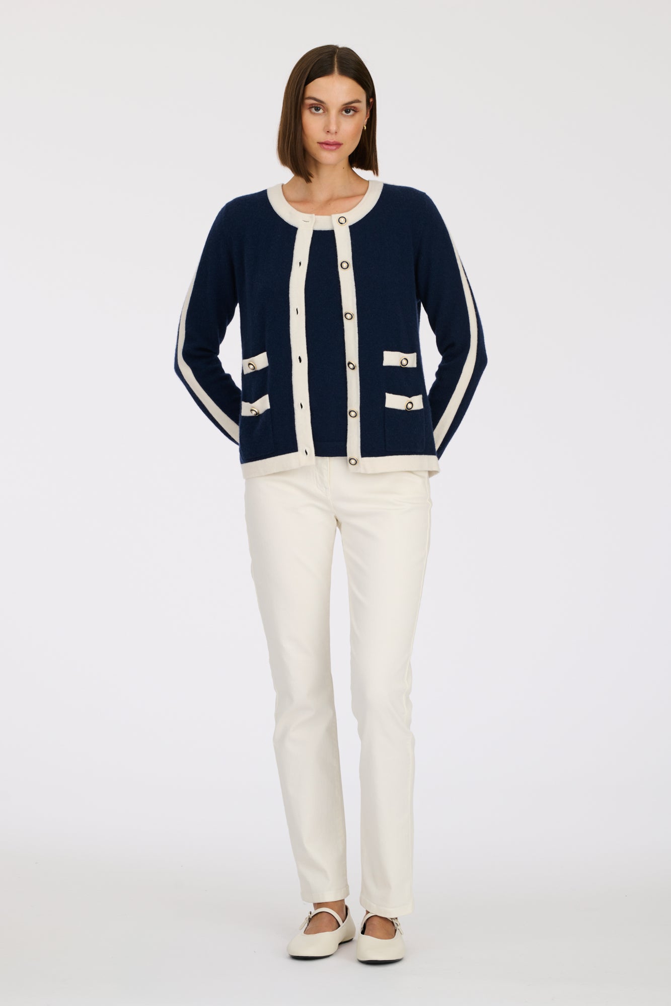 Two-tone cashmere cardigan