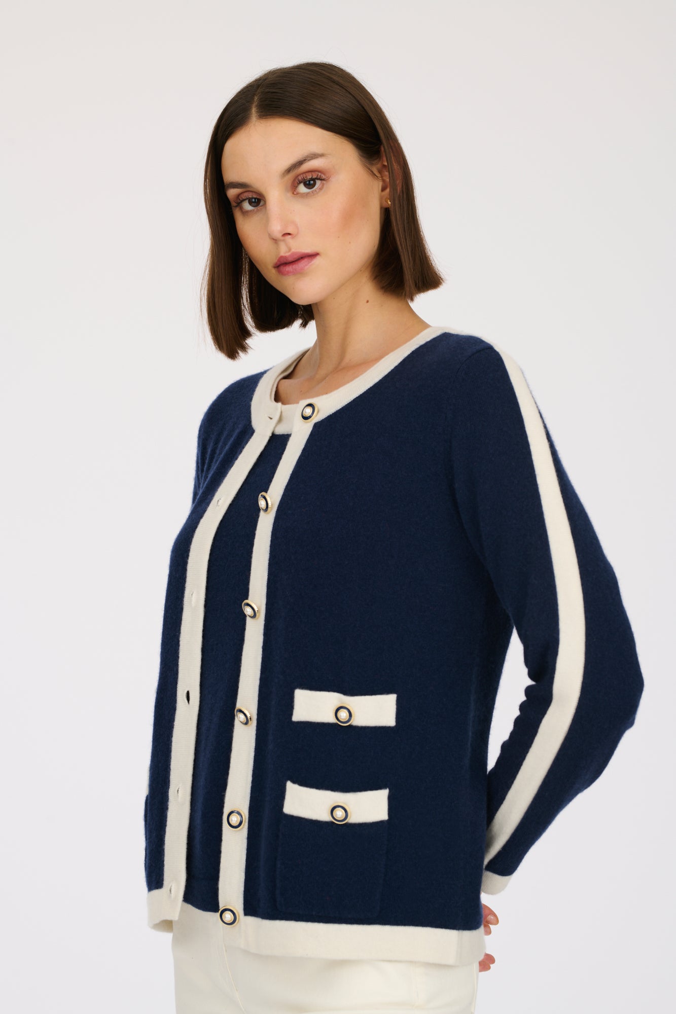 Two-tone cashmere cardigan