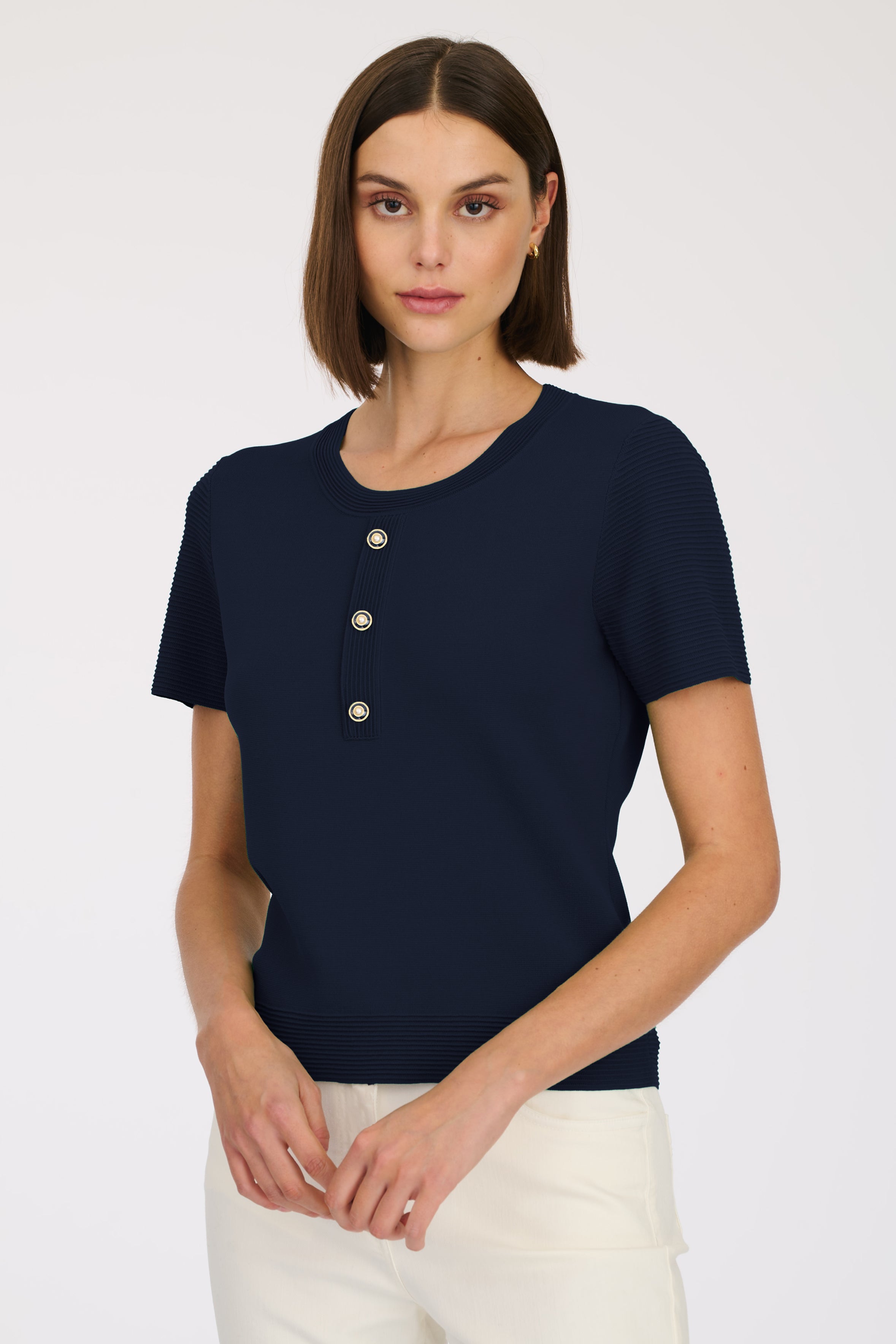 Short sleeved ottoman effect sweater 