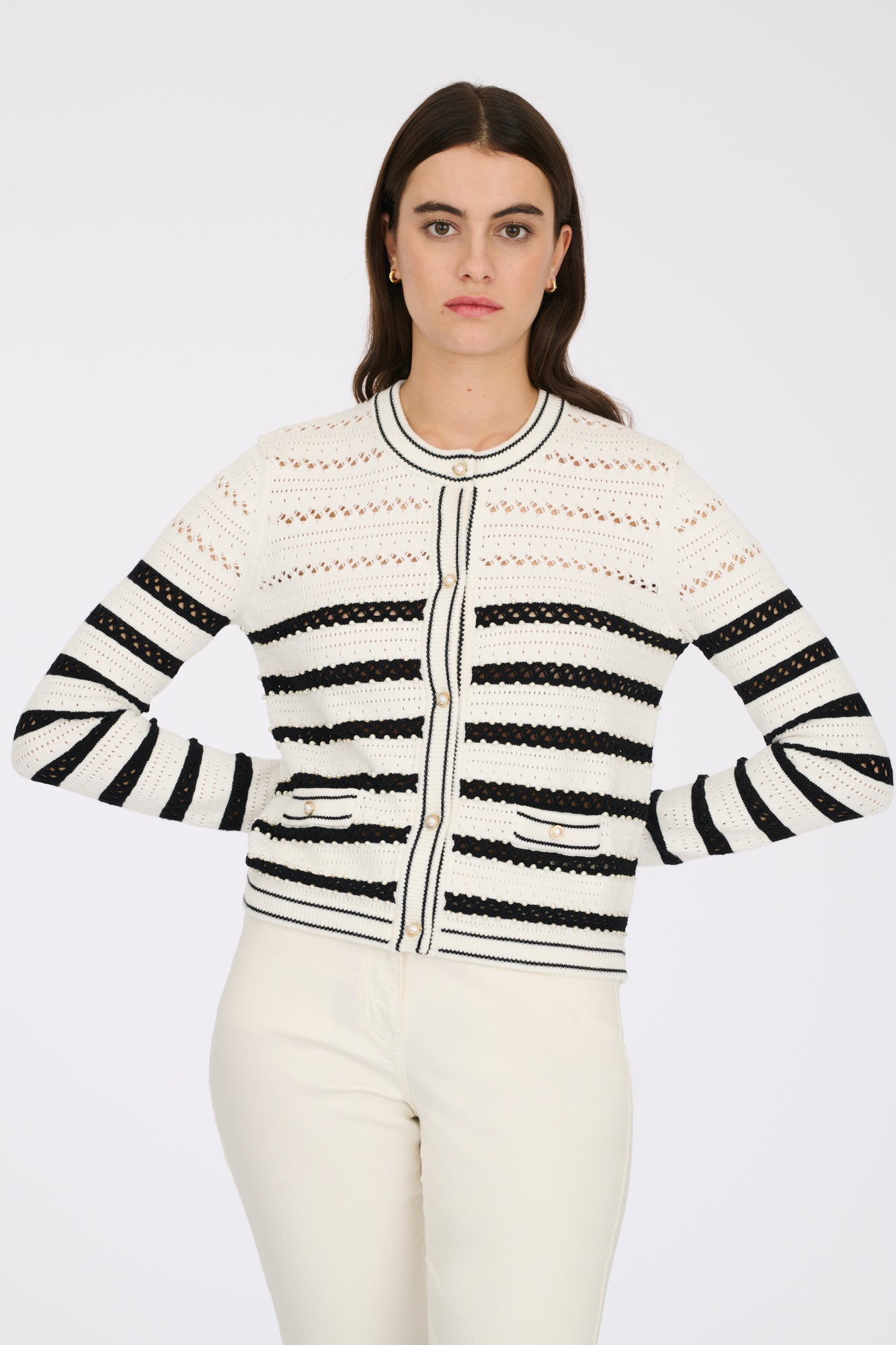 Striped cardigan with beads 