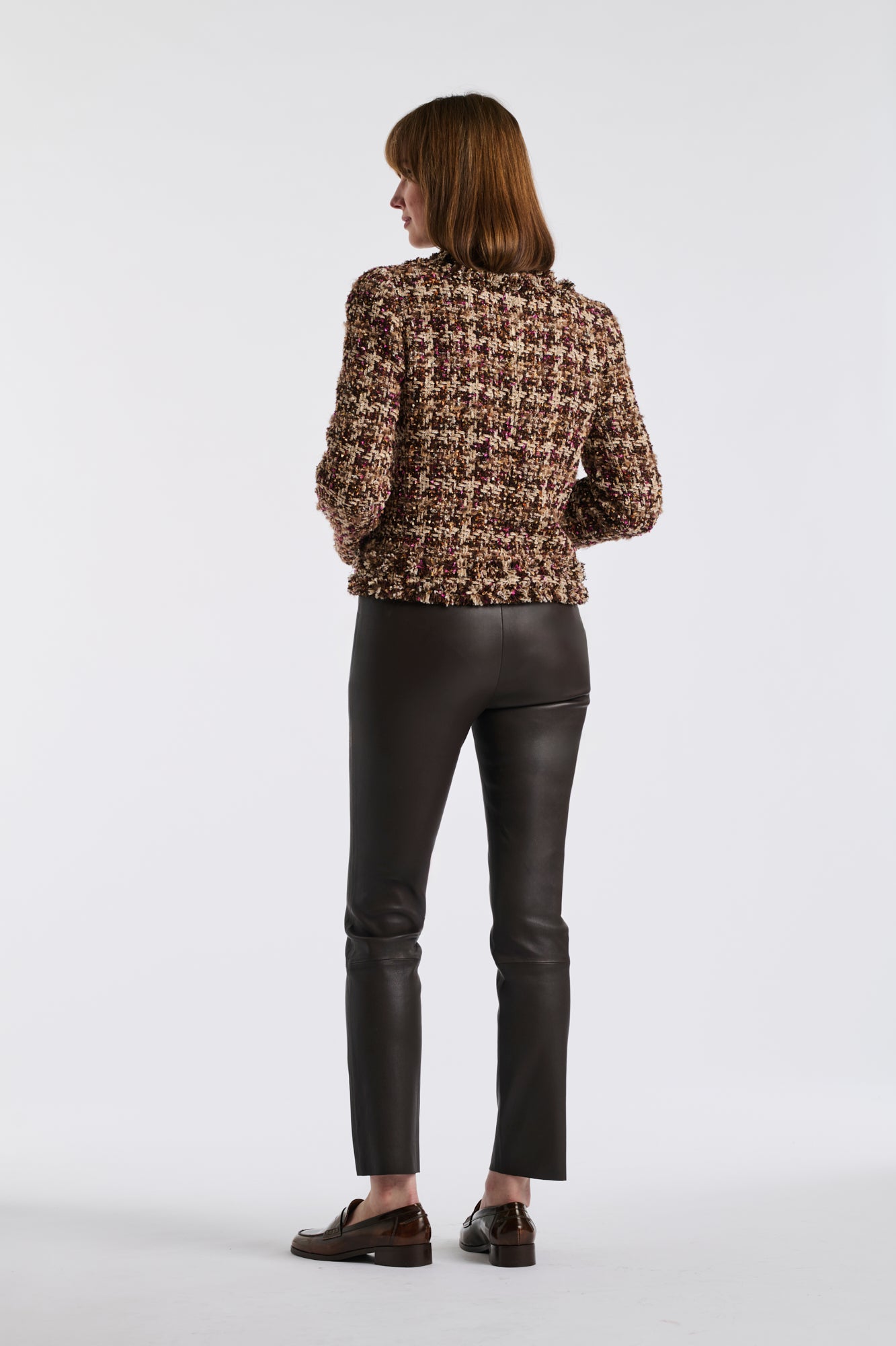 Veste en tweed à carreaux frangé