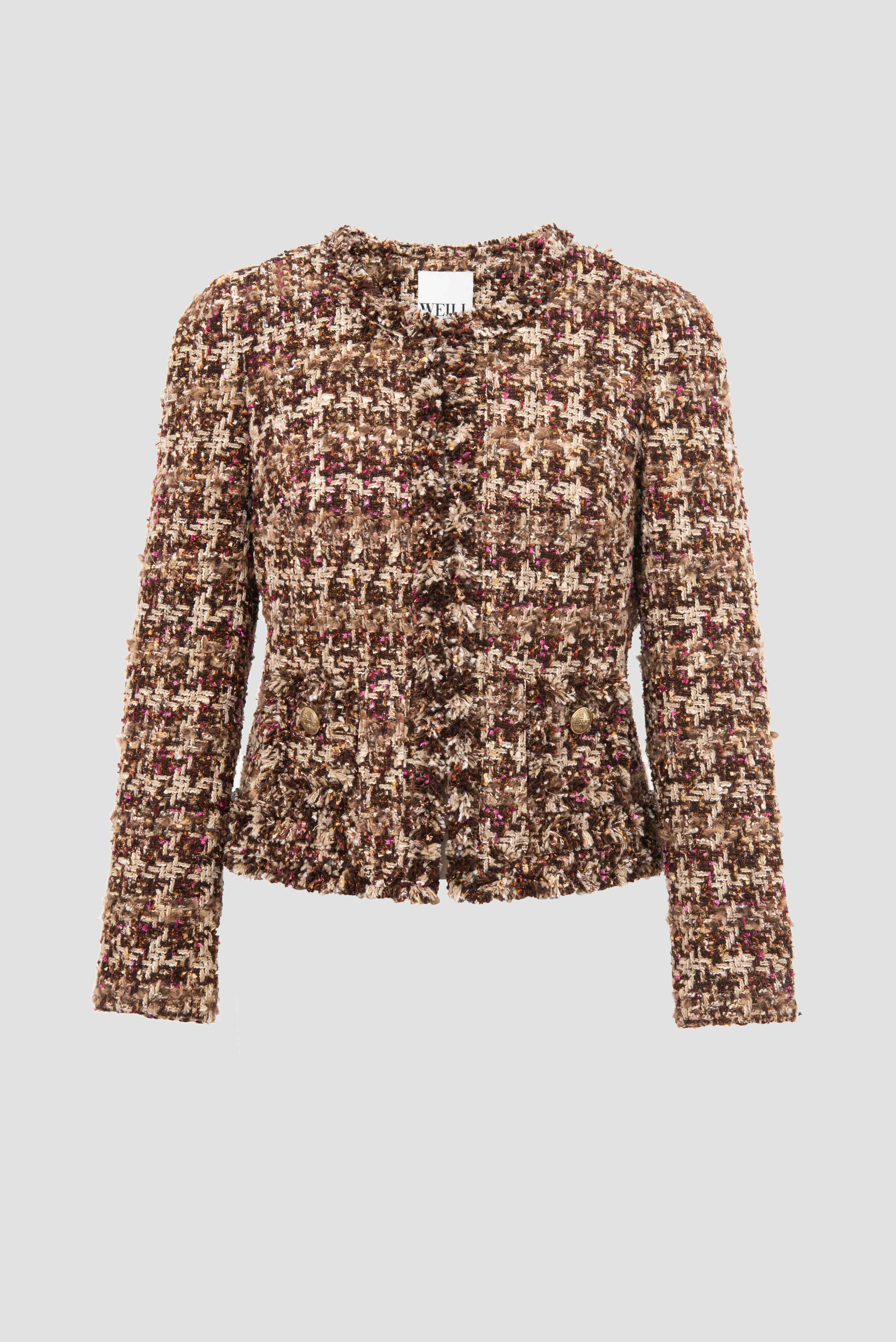 Veste en tweed à carreaux frangé
