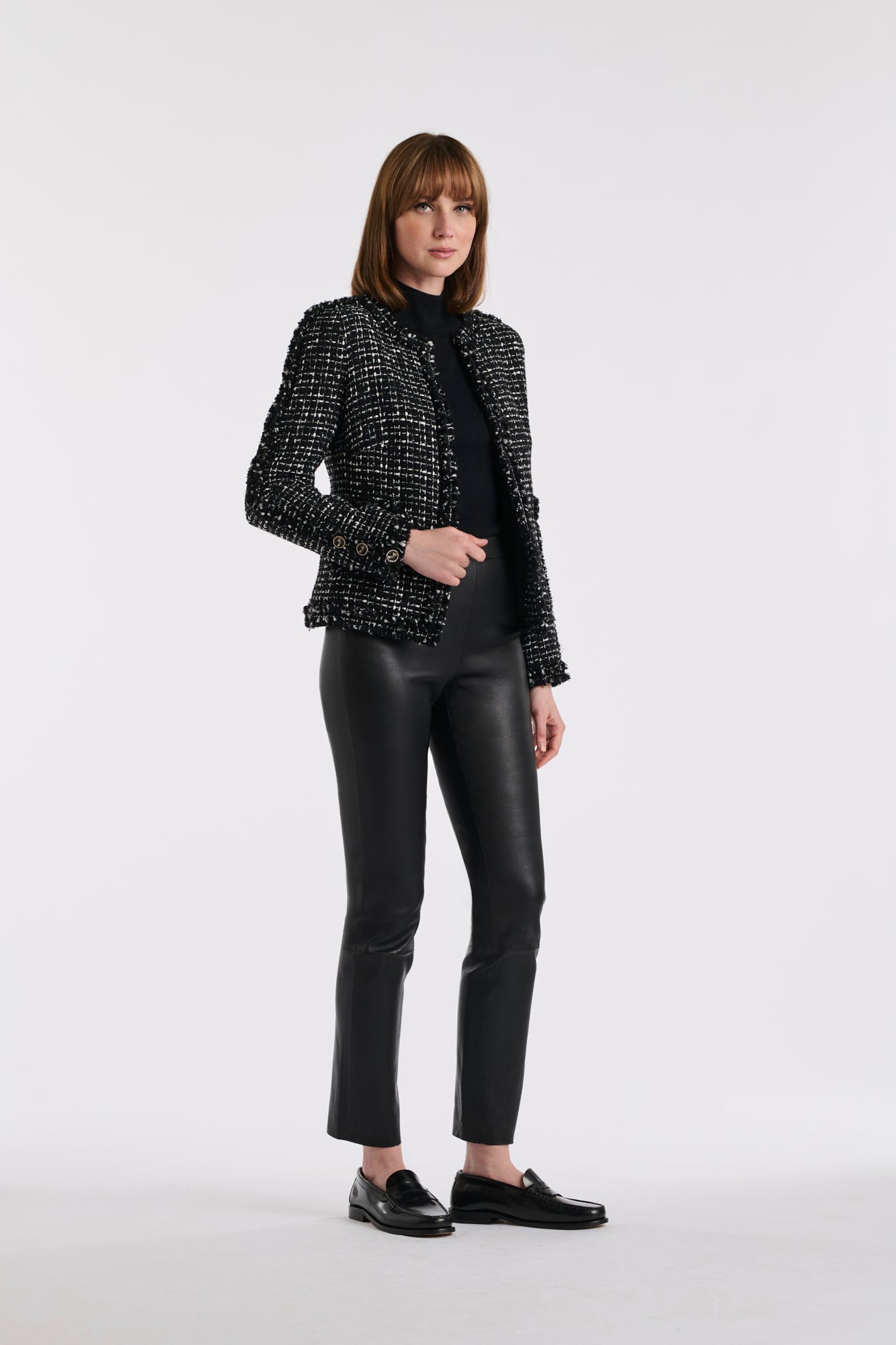 Two-tone fringed tweed jacket